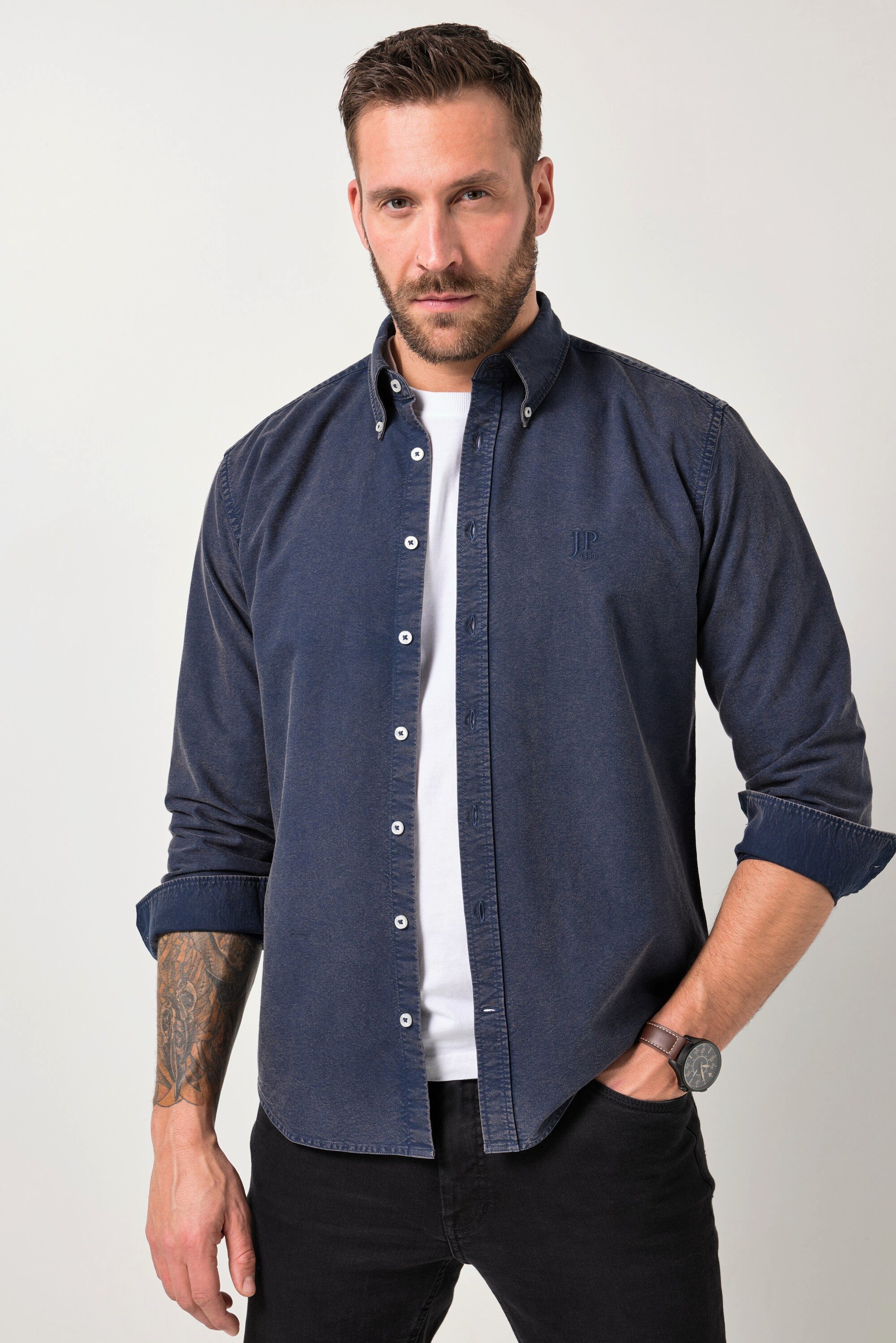 JP1880 Businesshemd Oxford-Hemd FLEXNAMIC® Langarm Buttondown-Kragen