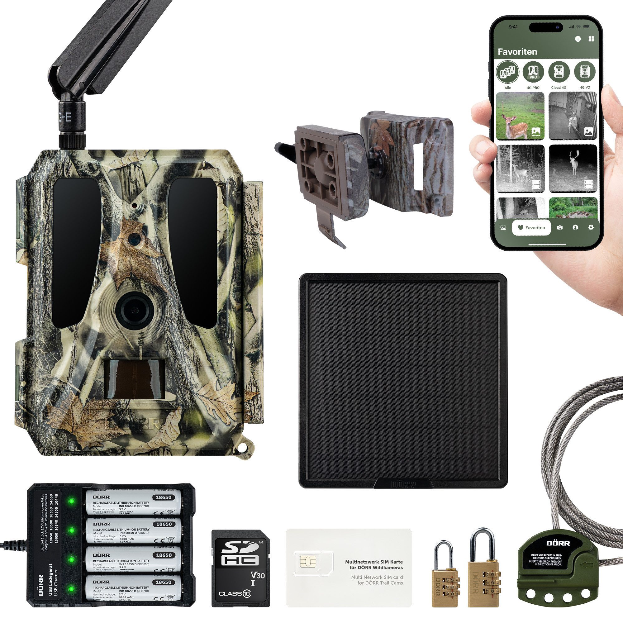 Dörr Wildkamera DÖRR Cloud Pro 4G Überwachungskamera, 60° & 100°, AA & Wiederaufladbar (Außenbereich, Innenbereich, Kein SIM-Lock, kein Abozwang, kostenlose DÖRR Cloud App)