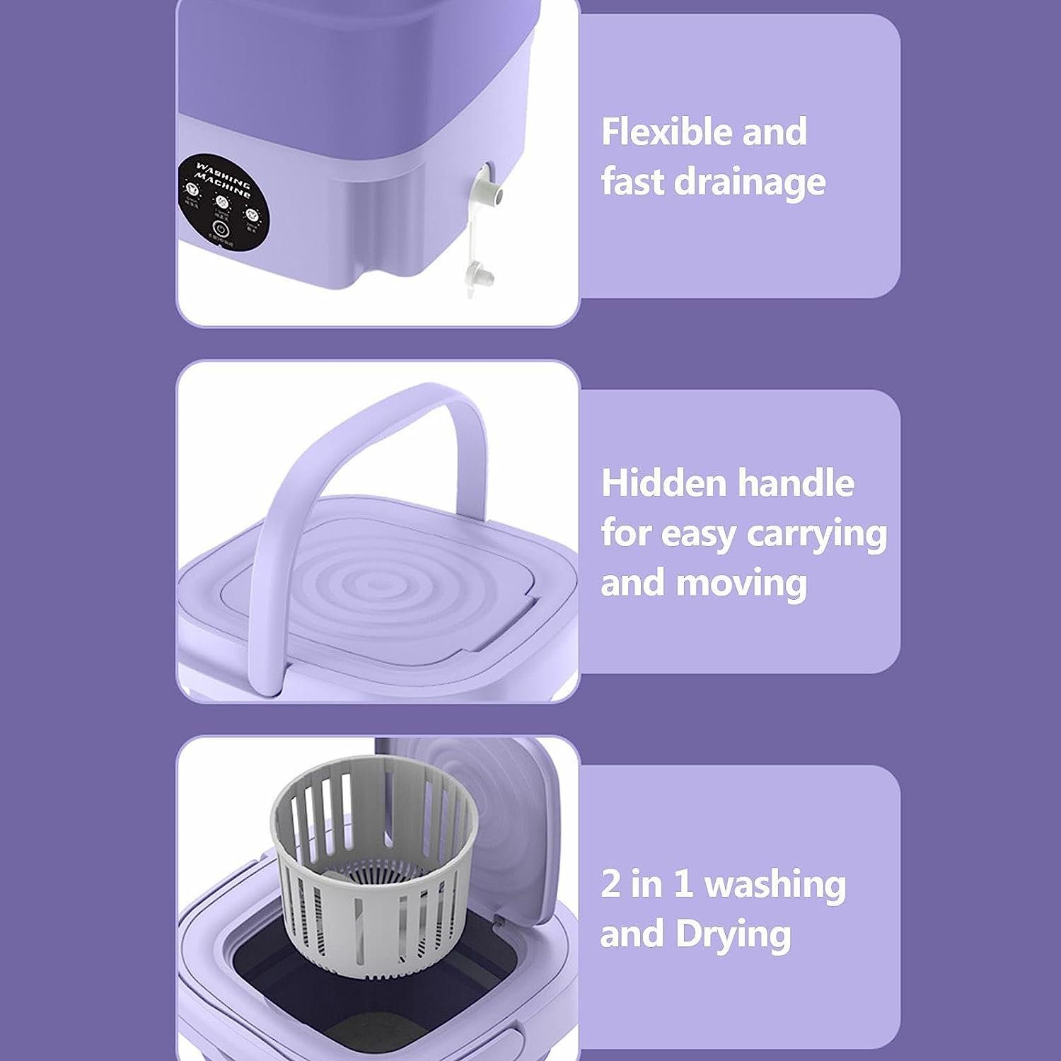 Mini Lila Waschmaschine Faltbare Wäscheschleuder,8L Welikera Wohnmobil,Reisen Wäscheschleuder für