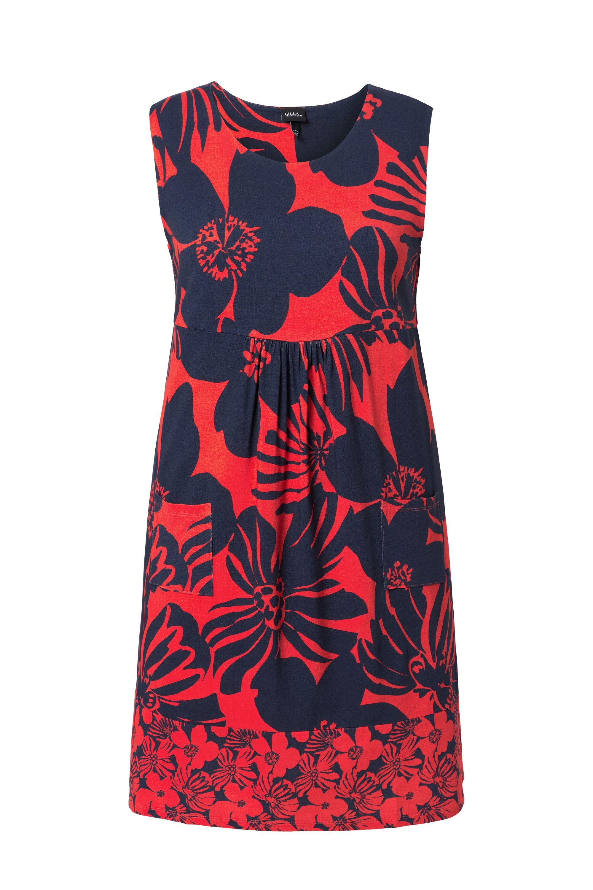 Ulla Popken Minikleid Jerseykleid Bordüre Rundhals ärmellos Taschen – Bild 2 von 4