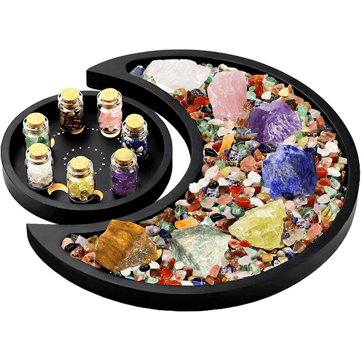 yozhiqu Dekoschale Mondkristall-Ständer, Kristall-Tablett (1 St), Holzkristallständer für die Innendekoration, Balance Chakra
