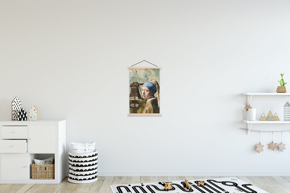 St), Bilderleiste, (1 Vermeer Poster Posterleiste, Textilposter Magnetisch Mühle, Das Wohnzimmer, für MuchoWow Johannes dem Mädchen mit Perlenohrring - -