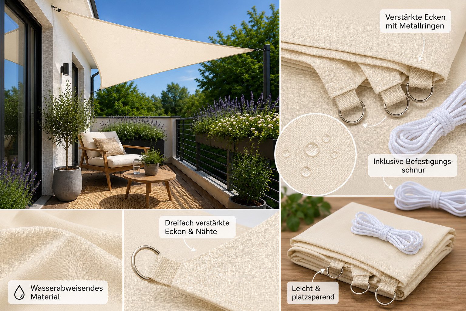 heimtexland Sonnensegel Sonnenschutz Segel wetterfest Dreieckig, (Typ935), Dreieckssegel UV-Schutz für Garten Carport Terrasse