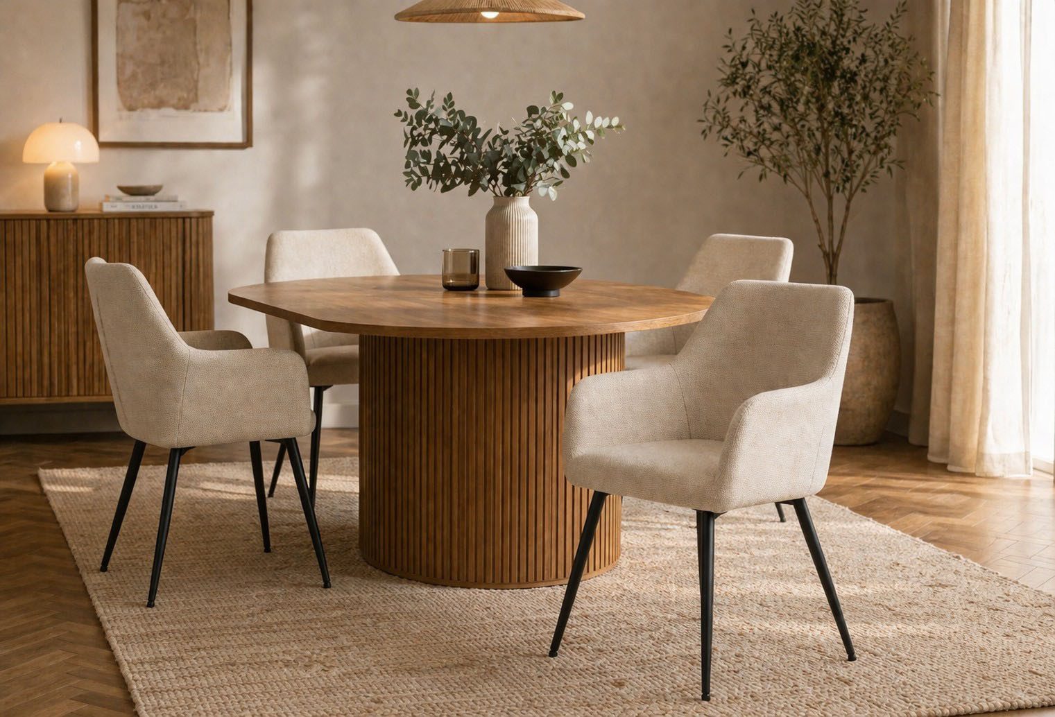 ACTONA GROUP Esszimmerstuhl Glenda 2er Set, Stoff - mit Armlehne & gepolstert in mehreren Farben, Bequemer Stuhl im skandinavischen Design & modernem Look