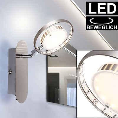 Globo LED Wandleuchte, LED-Leuchtmittel fest verbaut, Warmweiß, LED Design Wand Leuchte Glas Ring satiniert Spot verstellbar