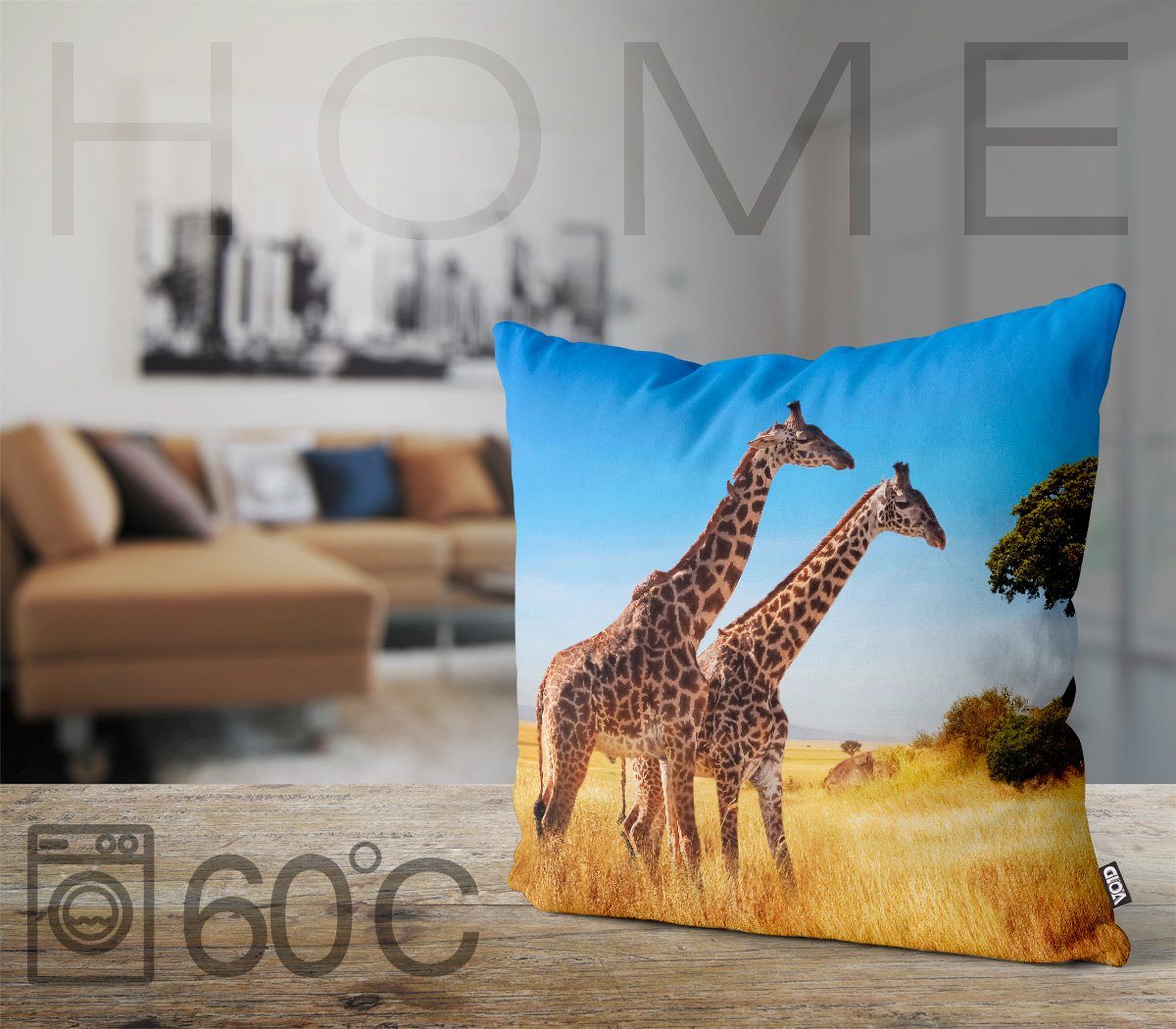 (1 Afrika Dschungel Giraffe Palme Kissenbezug Kissenbezug, Safari Fell Wüste Afrika Zoo Giraffe Stück), VOID Sofa-Kissen