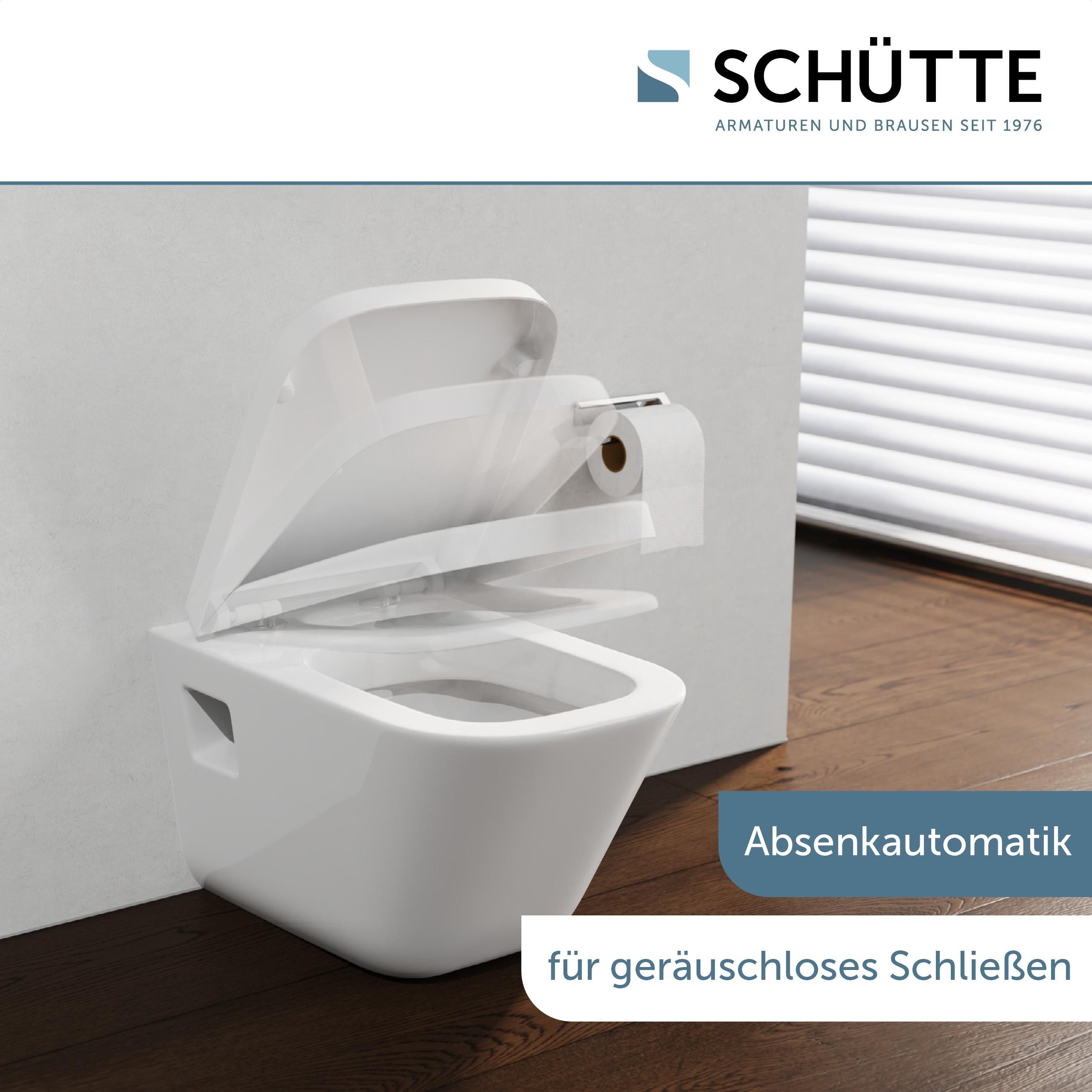 Schütte WC-Sitz Duroplast, WHITE E-Form PRO 4 (WC-Sitz, Befestigungsmaterial, Montageanleitung), mit Absenkautomatik und Schnellverschluss