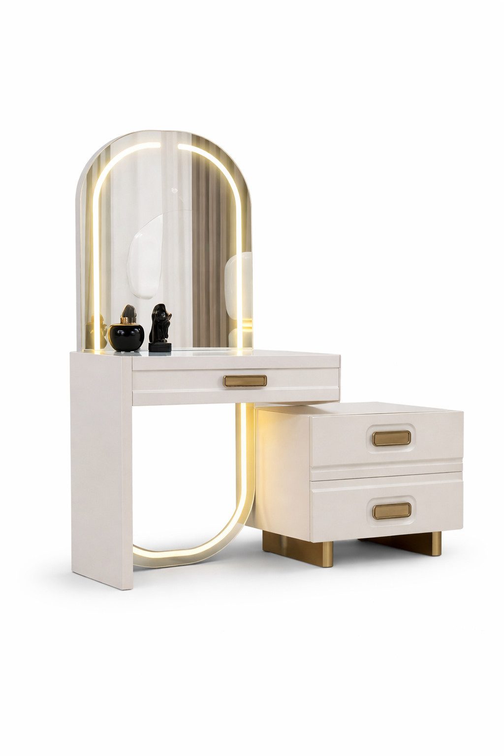 JVmoebel Schminktisch Eleganter Beiger Schminktisch Exklusiver Frisiertisch LED Spiegel 2tlg, Made in Europa