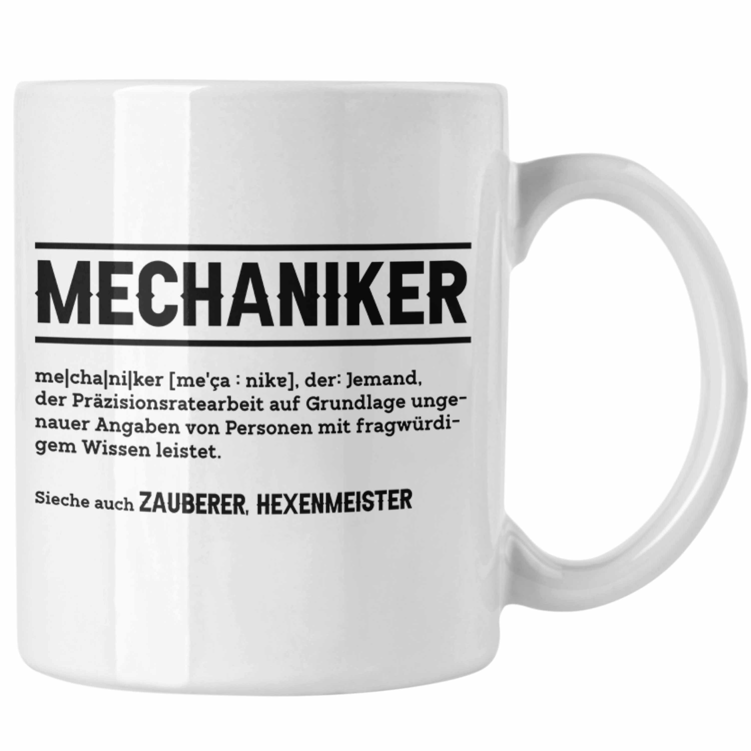 Trendation Tasse Lustige Tasse für Mechaniker - Geschenkidee für Auto- und Motorradfahr Weiss