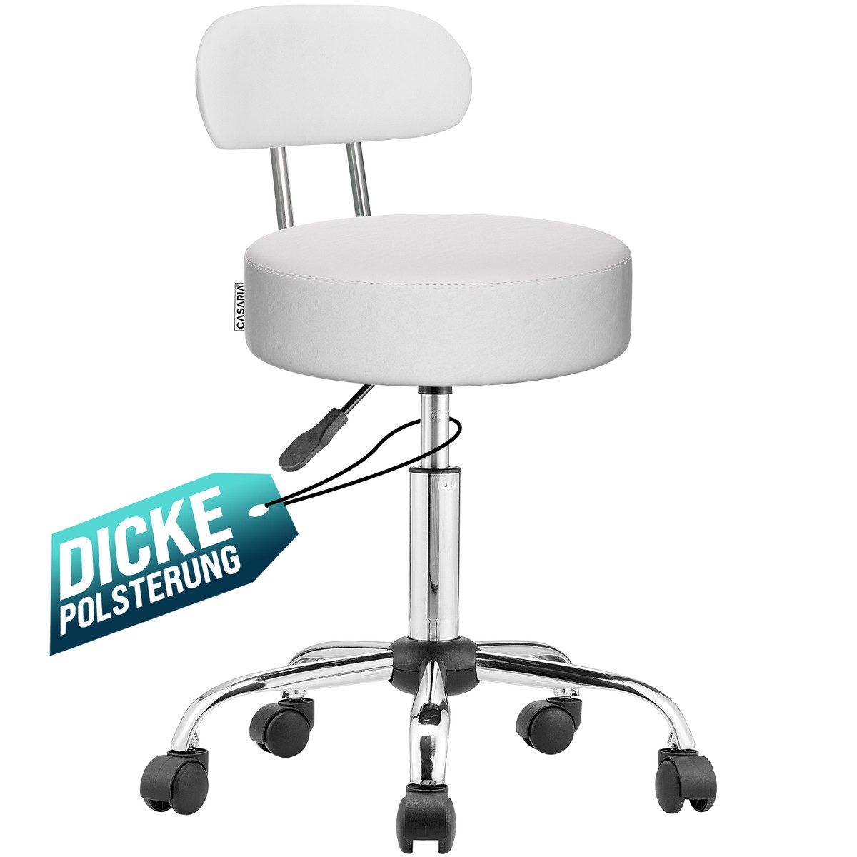 Casaria Drehhocker, Lehne Höhenverstellbar 10cm Polsterung 360°C Drehbar 46-60cm Sitzhöhe