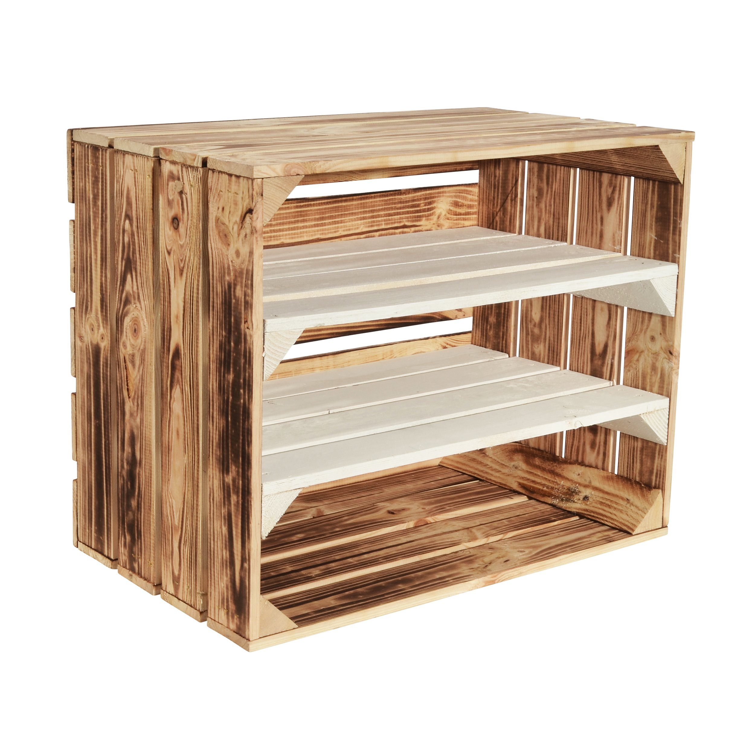 Holzkiste Geflammte Obstkiste 50x40x30 – Hell Geflammt Weiß 2x Langes Regal