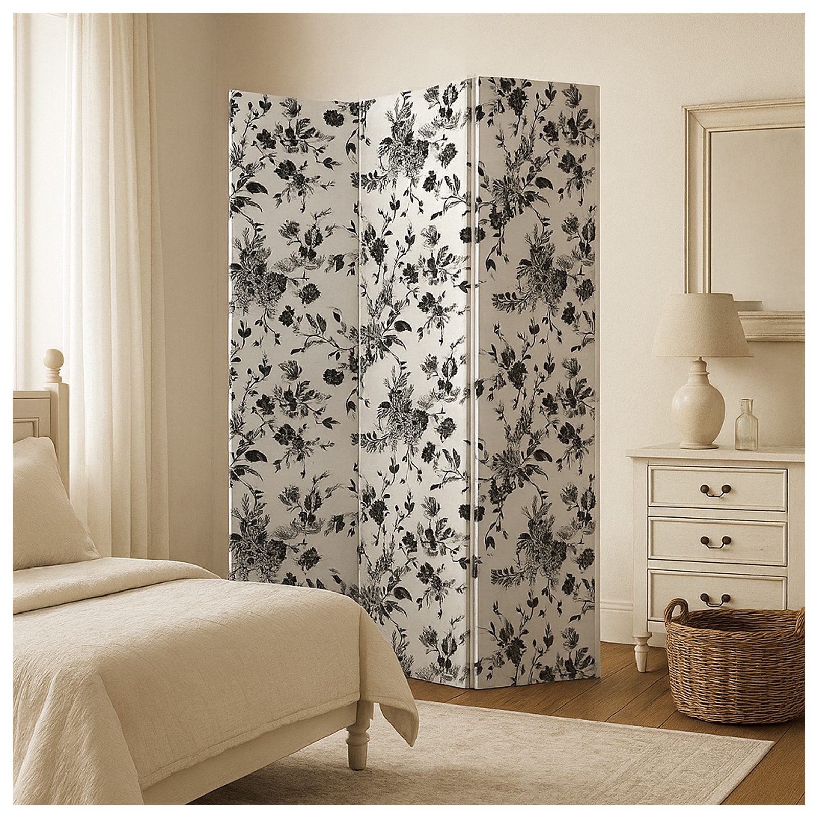 HTI-Living Paravent Paravent Blumen Black and White (Stück, 1 St., 1 Parave günstig online kaufen