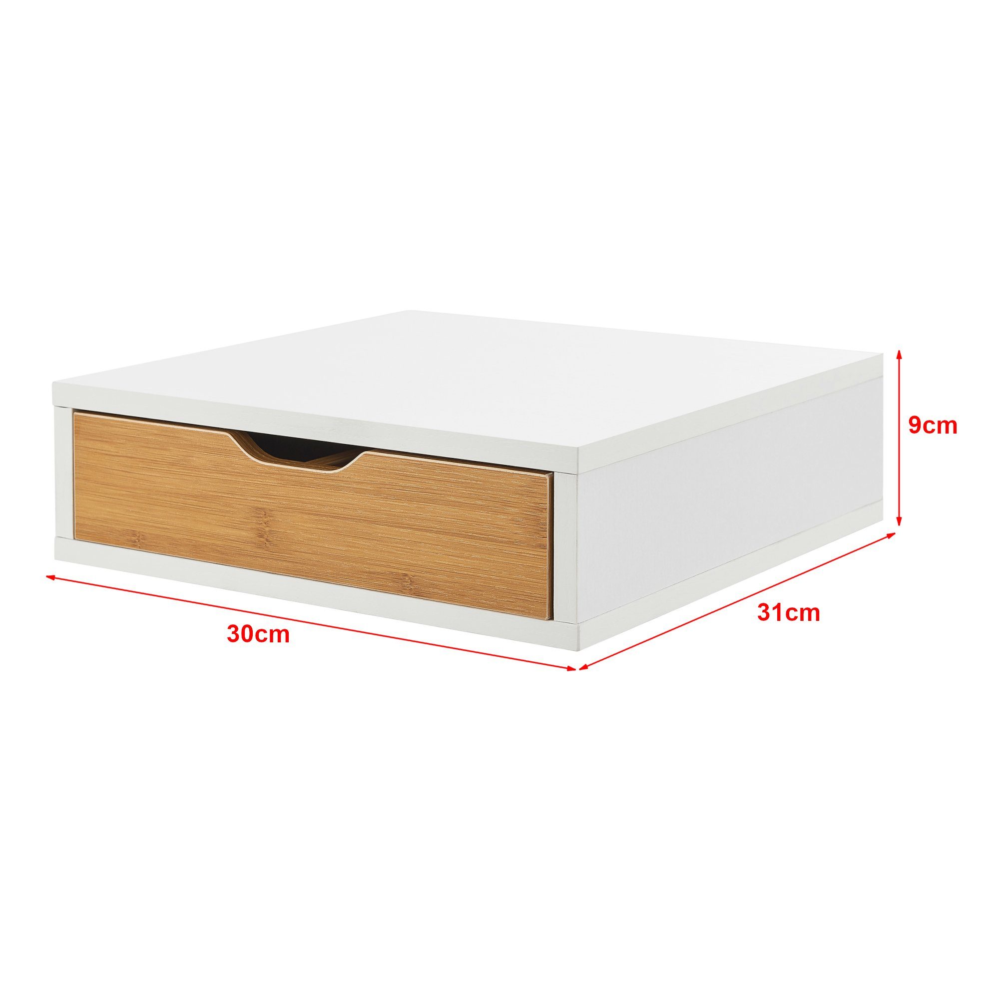 en.casa Schubladenbox, »Vieremä« Schreibtisch Organizer 9x30x31cm Weiß/Bambusoptik