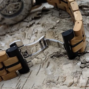 Holzwerk Automatikuhr COSWIG Herren Edelstahl & Holz Armband Uhr in beige, schwarz, silber