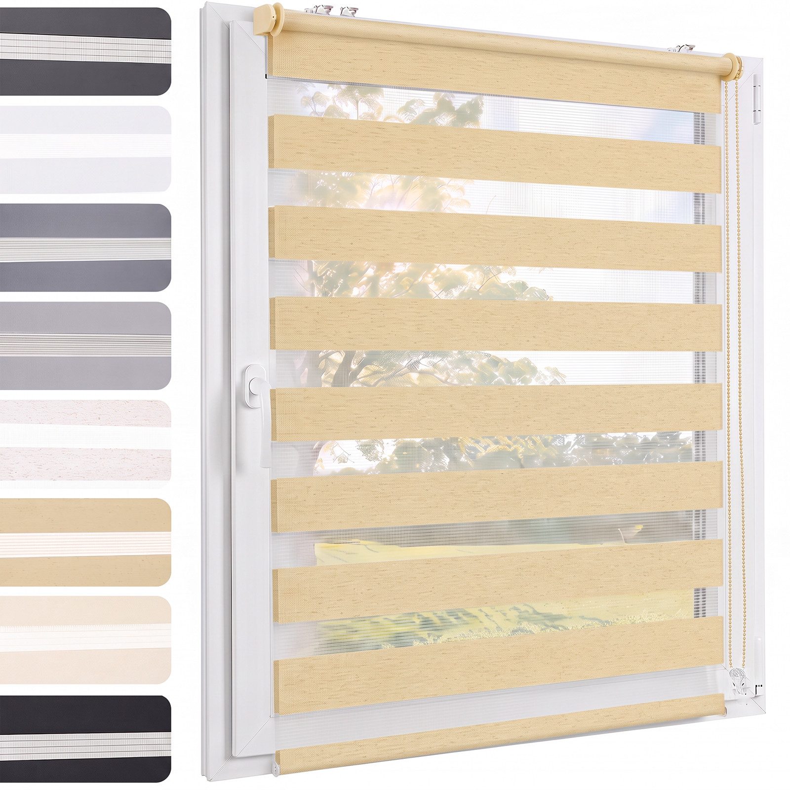 Doppelrollo Doppelrollo Klemmfix ohne Bohren Duo Rollo Leinenoptik Rollo Jalousie, Sekey, Klemmfix, für Fenster und Tür, freihängend mit Klemmträger, Seitenzugrollo