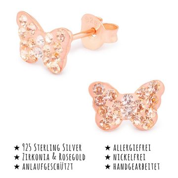 Monkimau Paar Ohrstecker Schmetterling Ohrringe Silber Kinder Ohrstecker (Packung), mit Kristallen
