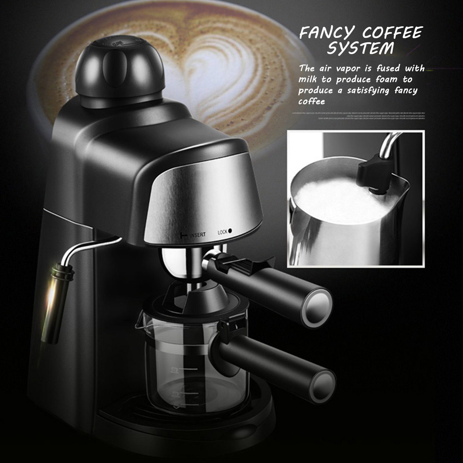 Mutoy Espressomaschine CM6810, kleine Milchschäumer, Bar 5 800 mit für zu bis 4 Espresso, Tassen W, Kaffeemaschine