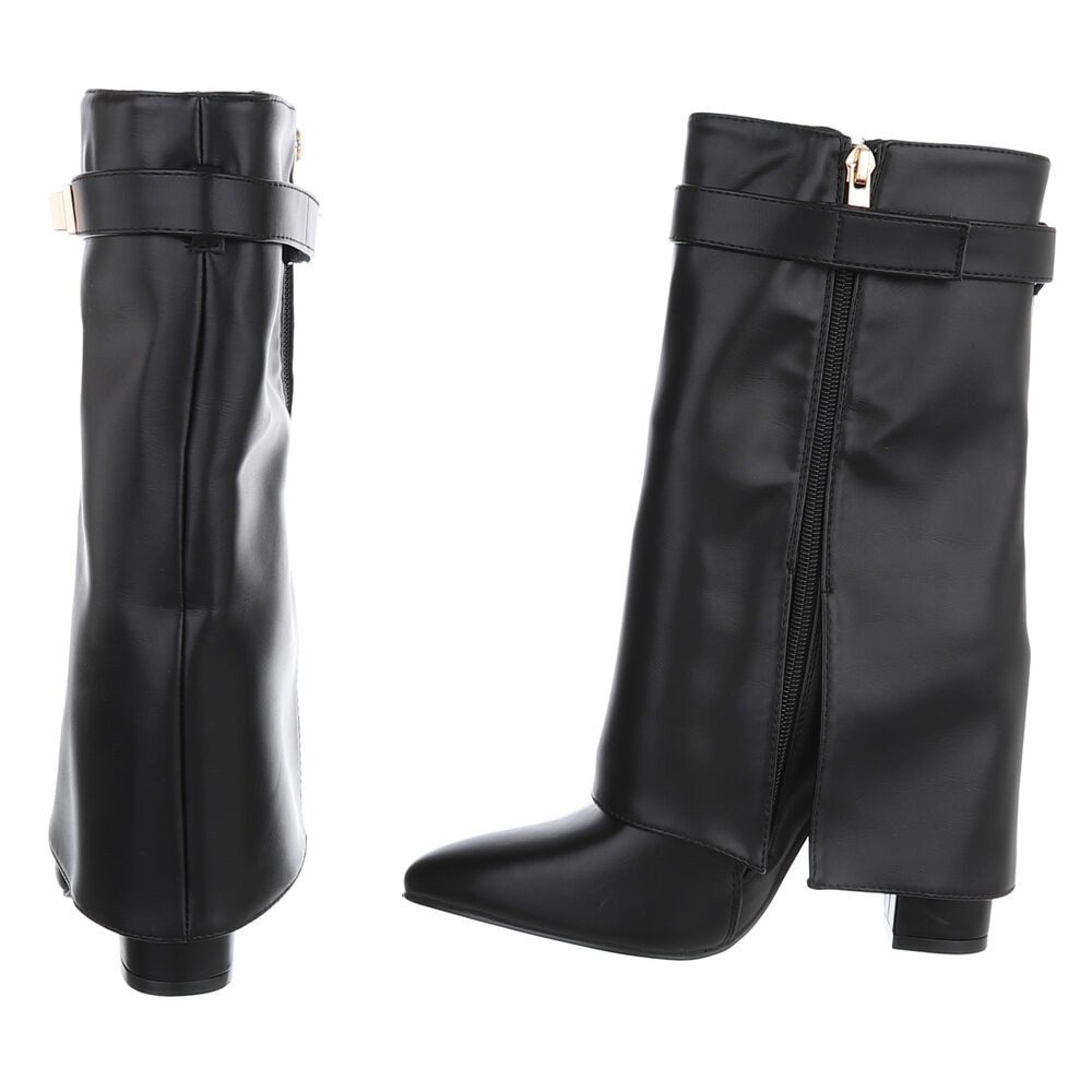 Ital-Design Elegante Stiefeletten mit umgeschlagenem Schaft für Damen High-Heel-Stiefel (90169669) Blockabsatz Stiefel in Schwarz – Bild 5 von 5