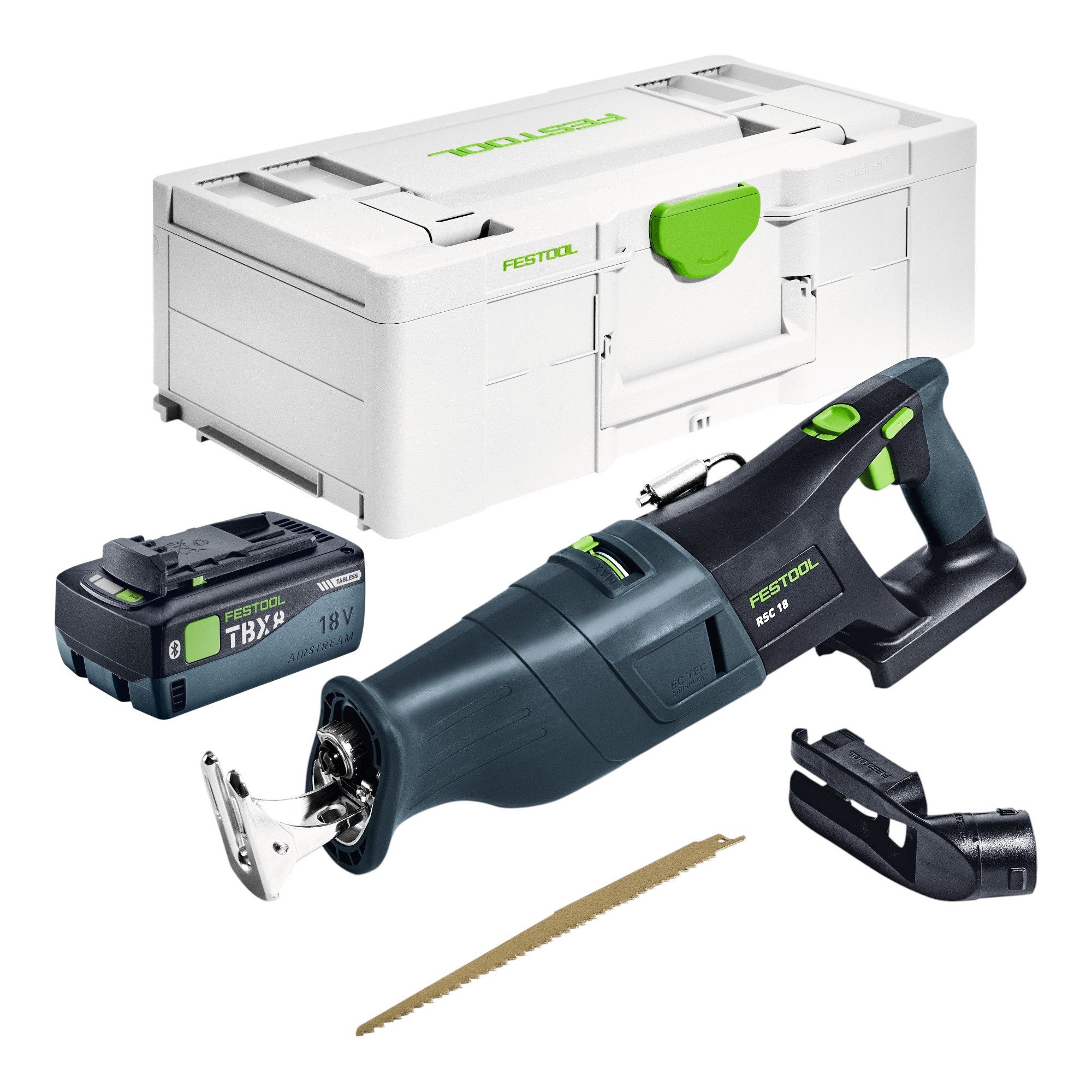 FESTOOL Akku-Reciprosäge RSC 18 EB-Basic Akku Säbelsäge 18 V Brushless + 1x Akku 8,0 Ah