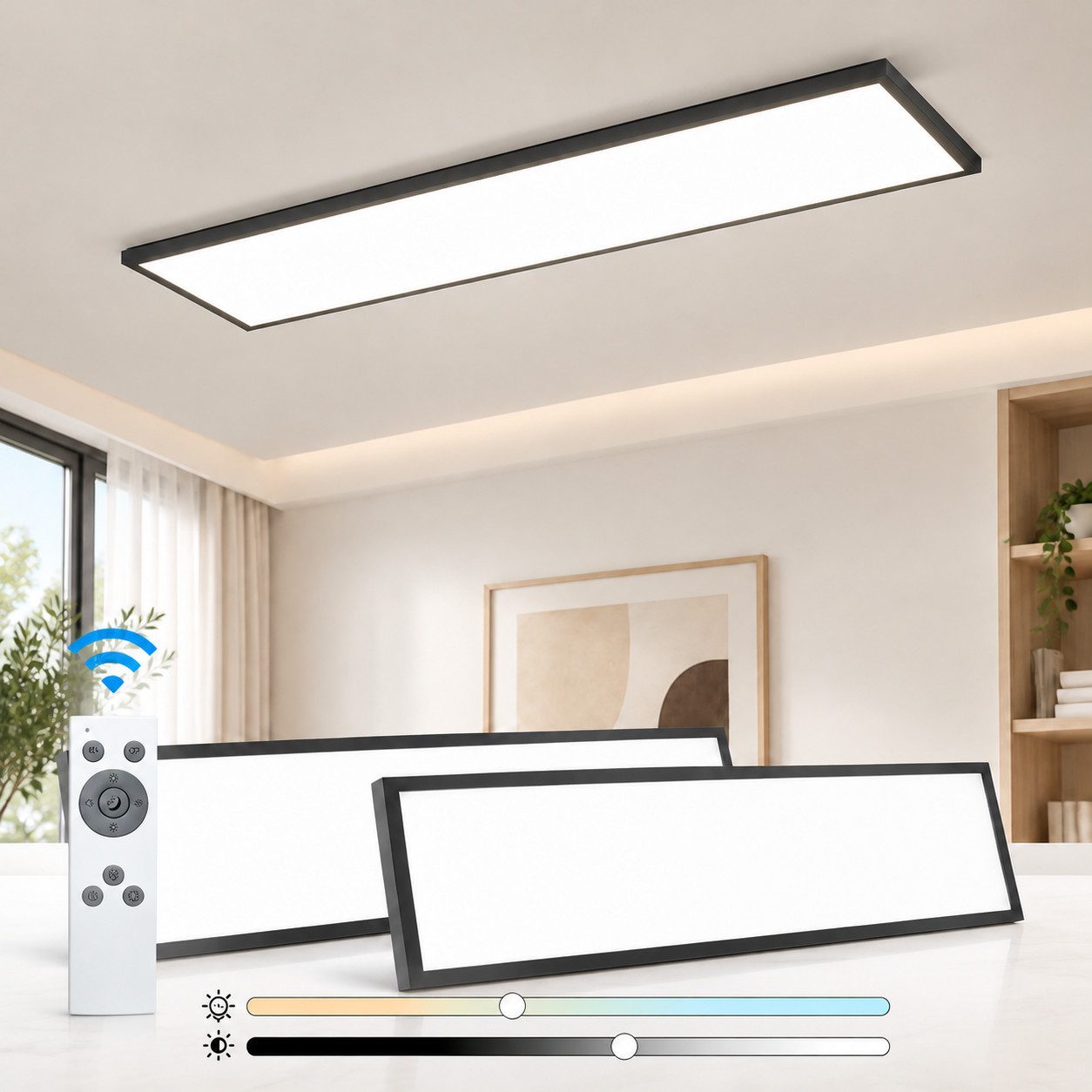 Nettlife LED Panel dimmbar Schwarz/Weiß 100CM 13.5W Fernbedienung flach Deckenleuchte, LED fest integriert, Warmweiß/Neutralweiß/Kaltweiß Farbtemperatur für Wohnzimmer Küche