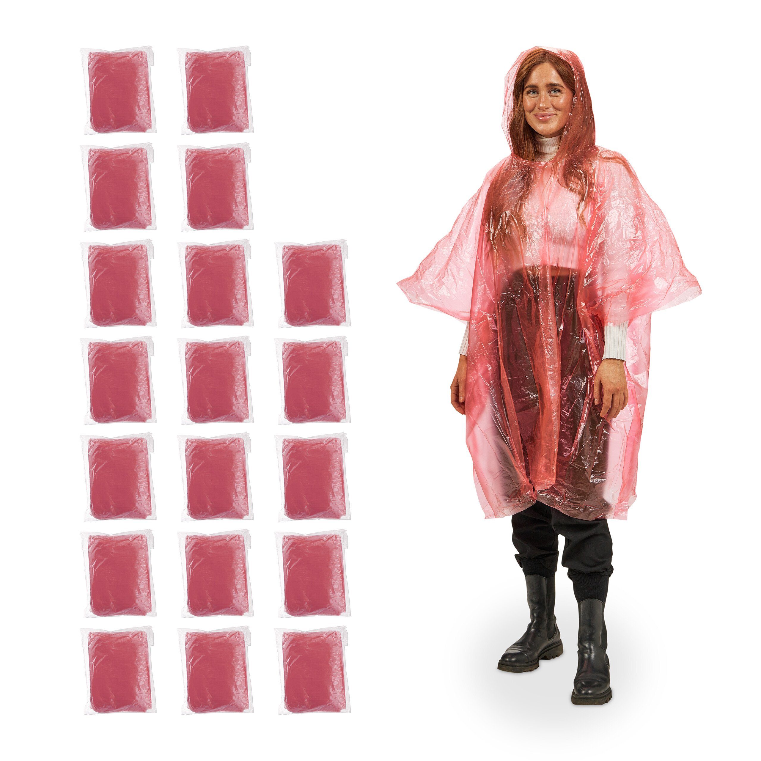 relaxdays Regenponcho Einweg Regenponcho 20er Set rot günstig online kaufen