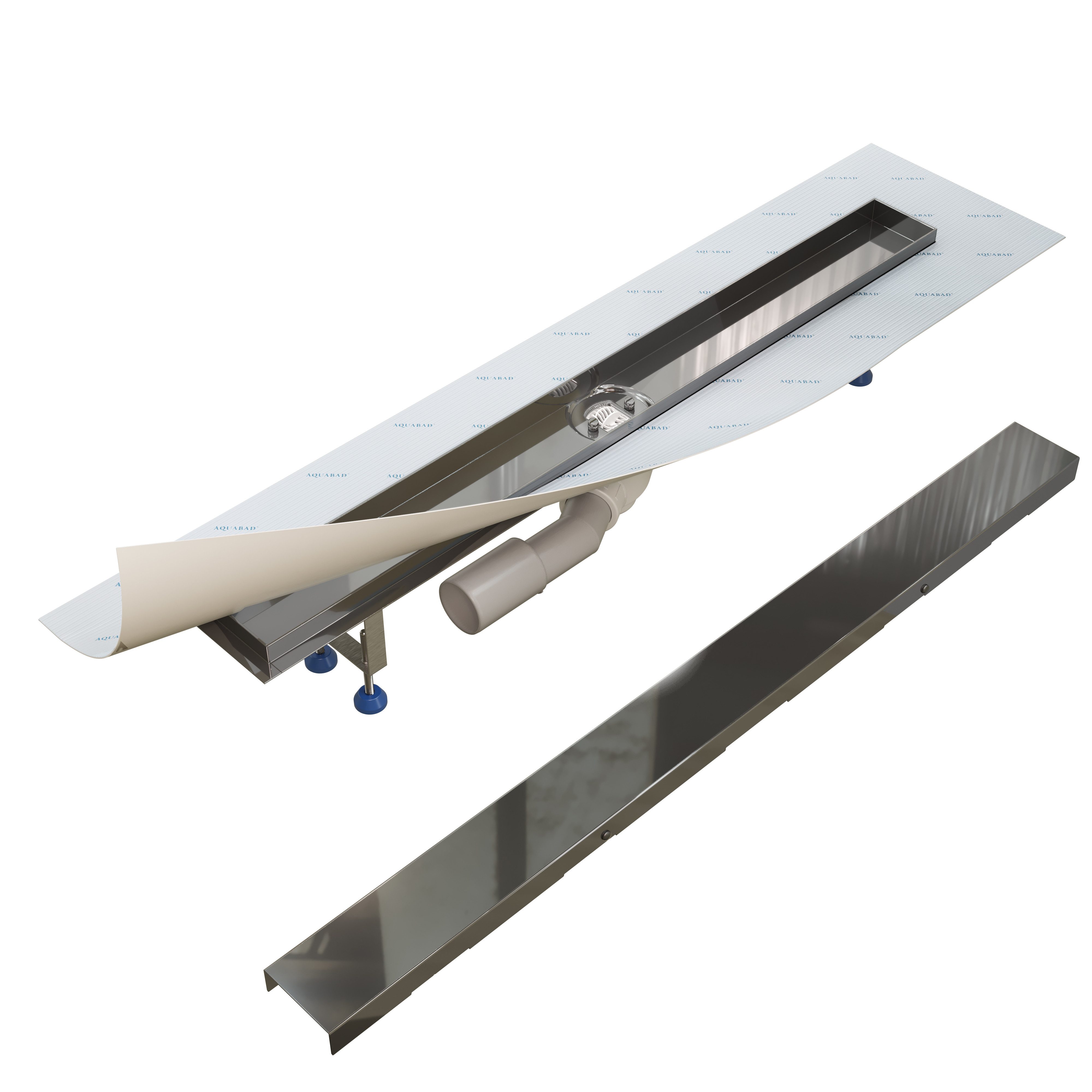 Aquabad® Duschrinne Edelstahl Hochglanz PVD Beschichtet, Viega Ablauf, Komplett-Set, Farbe: Anthrazit