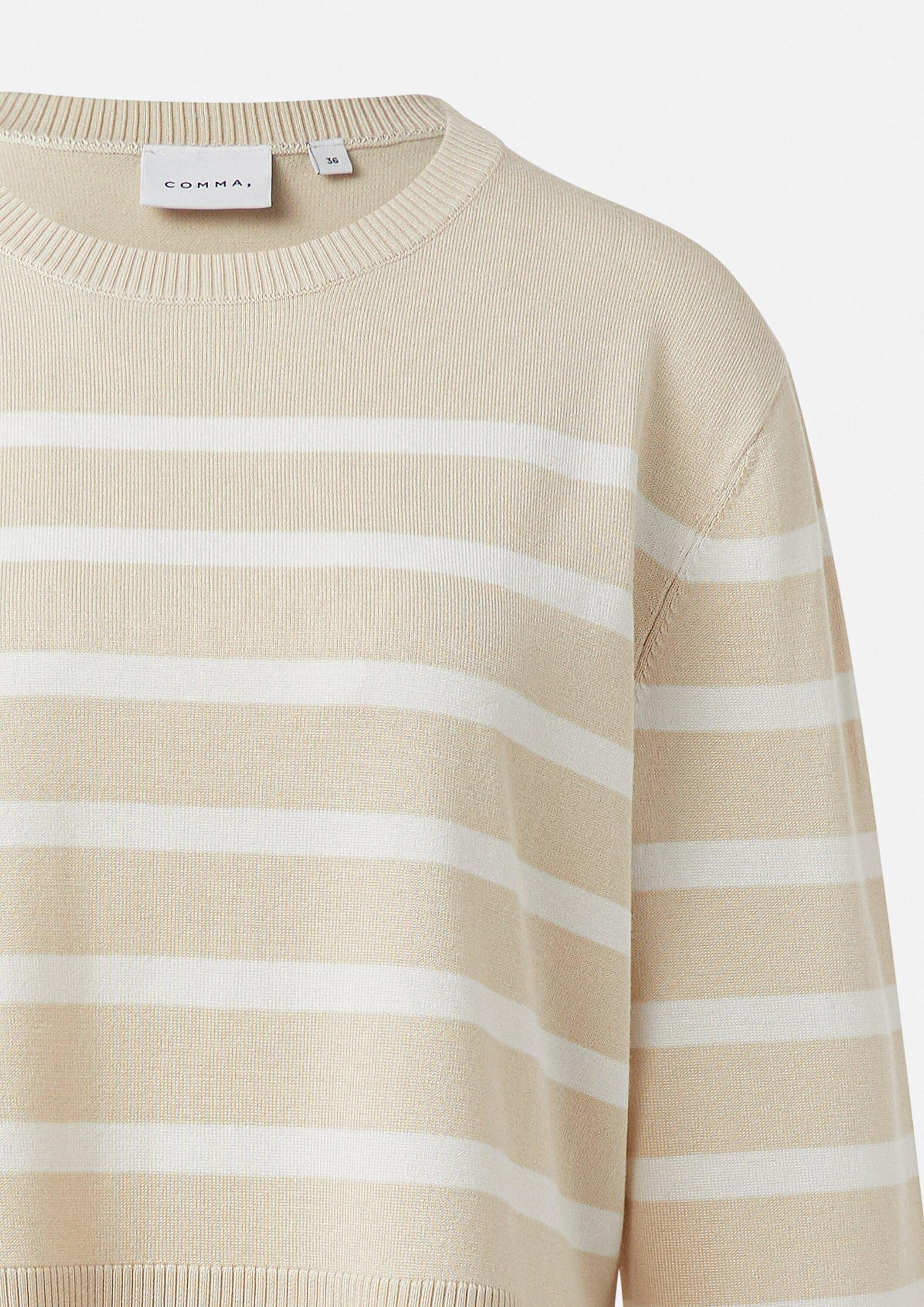 comma Longpullover Strickpullover Streifenpullover mit weiten Ärmeln
