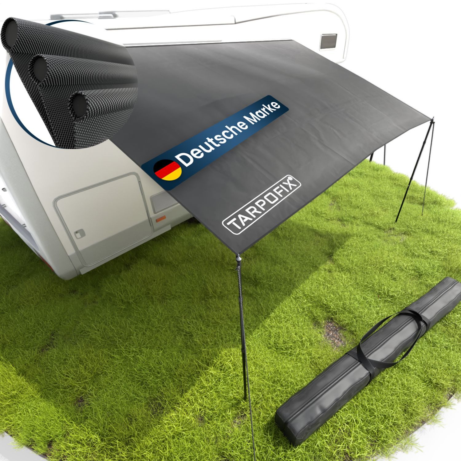 Tarpofix® Vorzelt Sonnensegel Wohnwagen mit Keder & LED-Lichterkette, Größe 300 x 240 cm – 420D Oxford, UV 60+, Multikeder