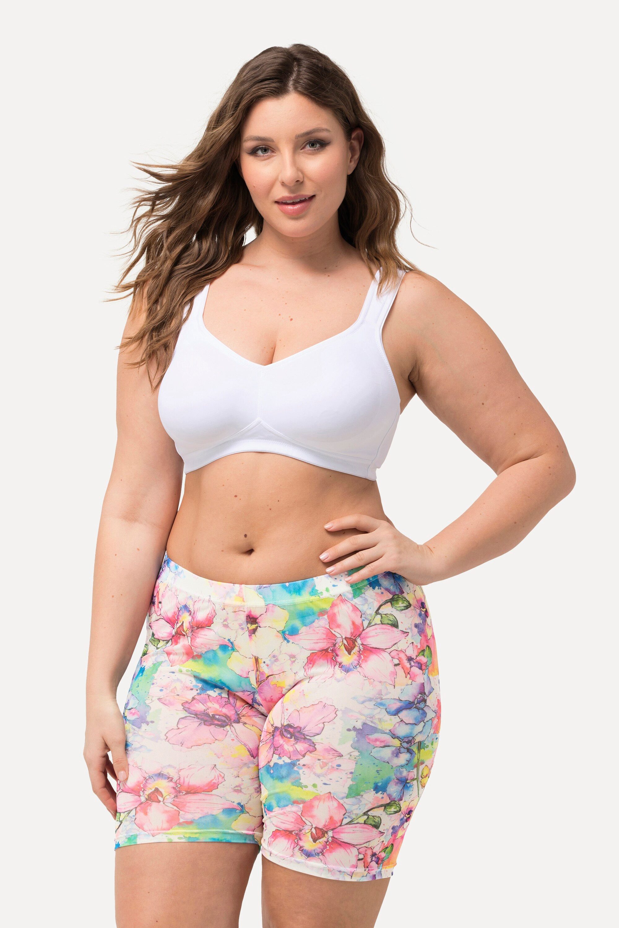 Ulla Popken Feinstrumpfhose Strumpf-Radler Mesh Blüten transparent