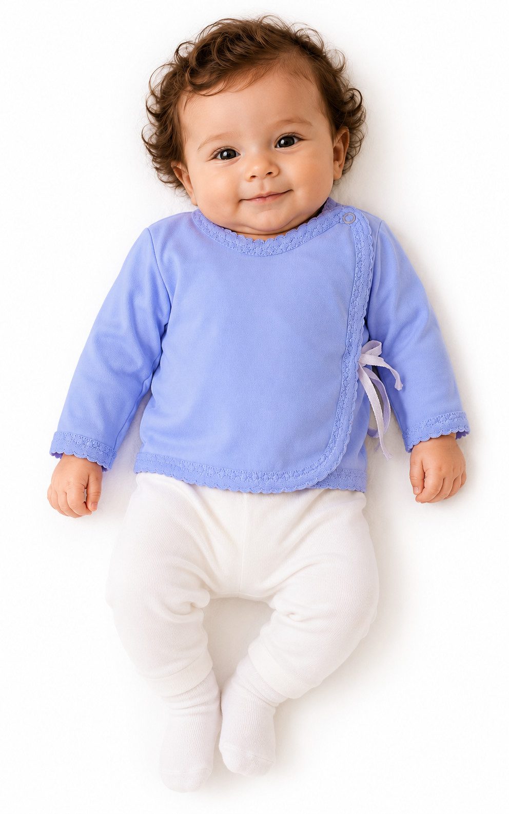 La Bortini Wickelshirt Baby Wickelhemdchen in Blau Shirt für Neugeborene (Langarmshirt für Babys) aus Baumwolle, 44 50 56 62 68
