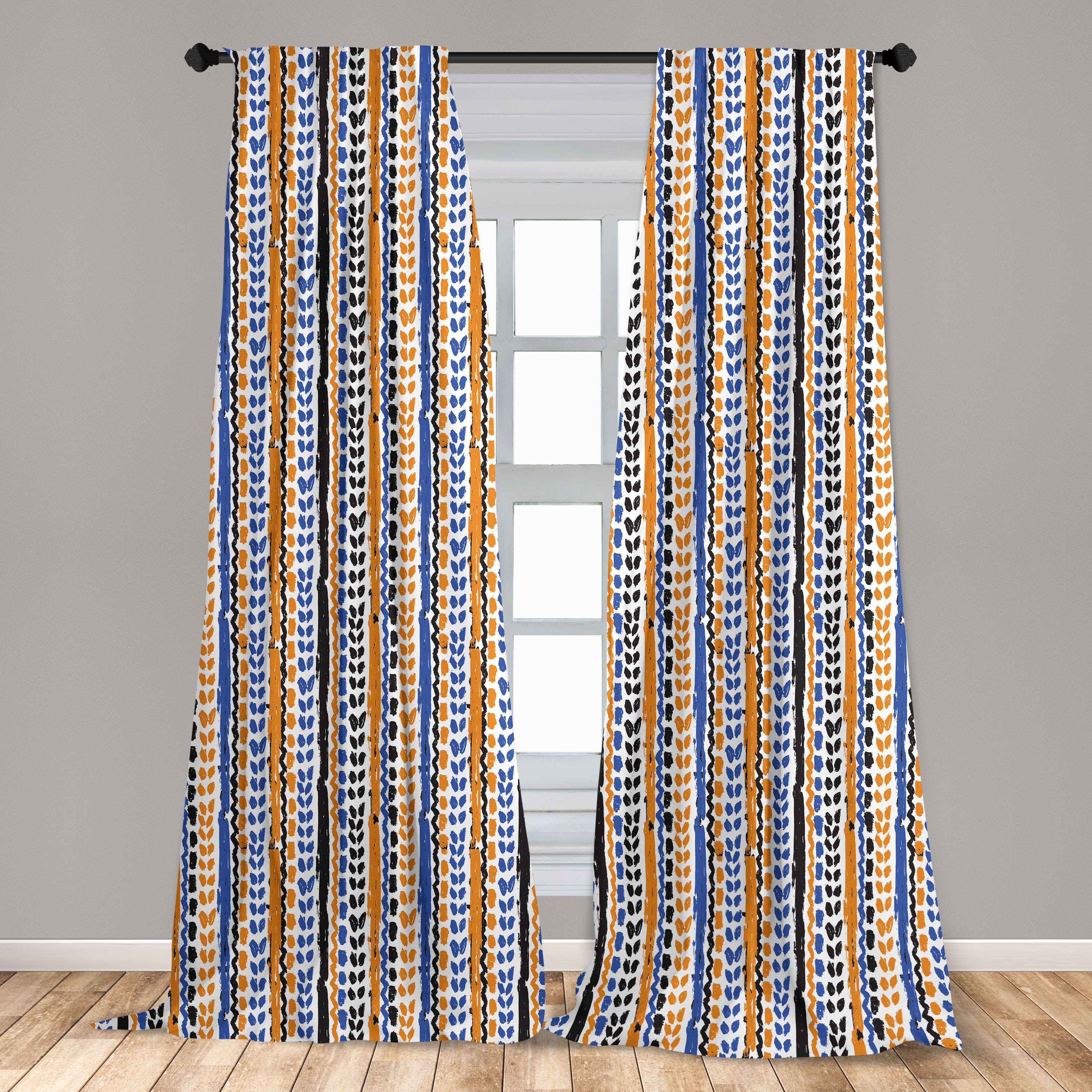 Gardine Vorhang für Wohnzimmer Schlafzimmer Zickzacklinien Stammes Microfaser, Aquarell Dekor, Abakuhaus