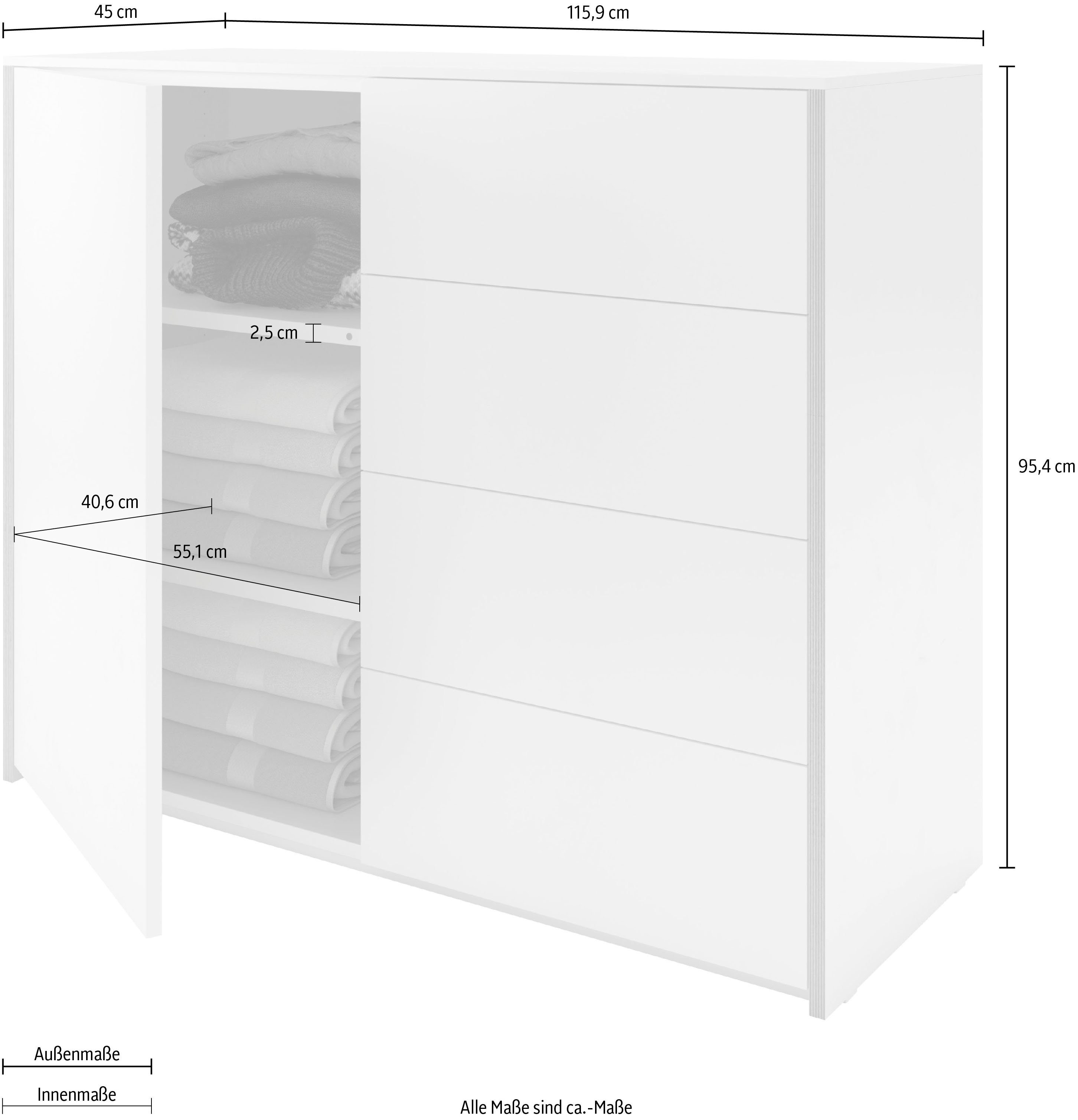 weiß/birke SMALL Sideboard Modular Müller Plus LIVING