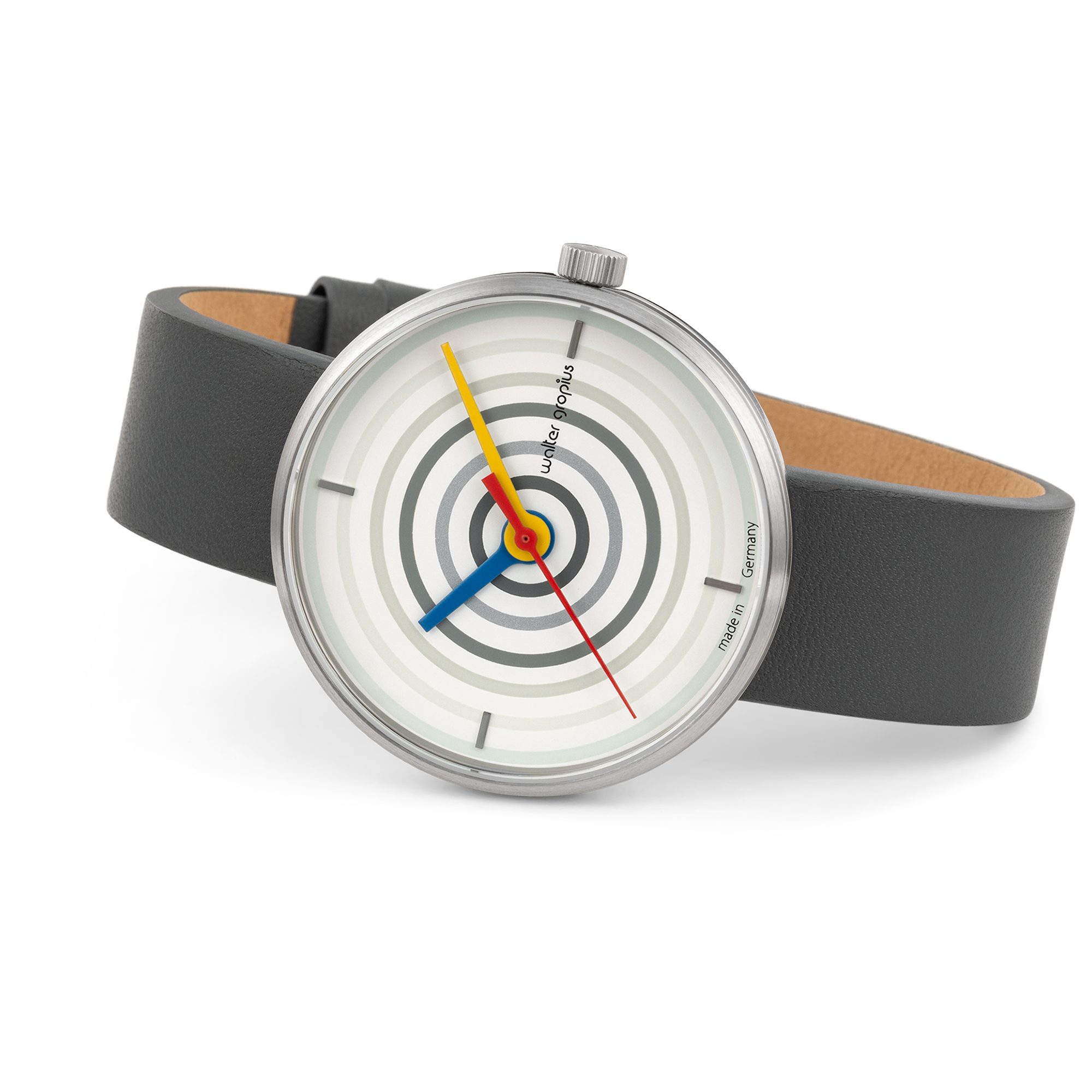 Walter Gropius Quarzuhr Made in Germany, Saphirglas, Forum Space Loops - WG 004-01, Designeruhr, Lederarmband mit Easy-Release System, Edelstahlgehäuse