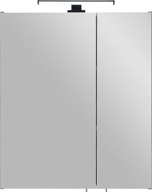 Saphir Spiegelschrank Quickset 374 Badschrank, 2 Spiegeltüren, 2 Einlegeböden, 60 cm breit inkl. LED-Beleuchtung, Türdämpfer, Schalter-/Steckdosenkombination