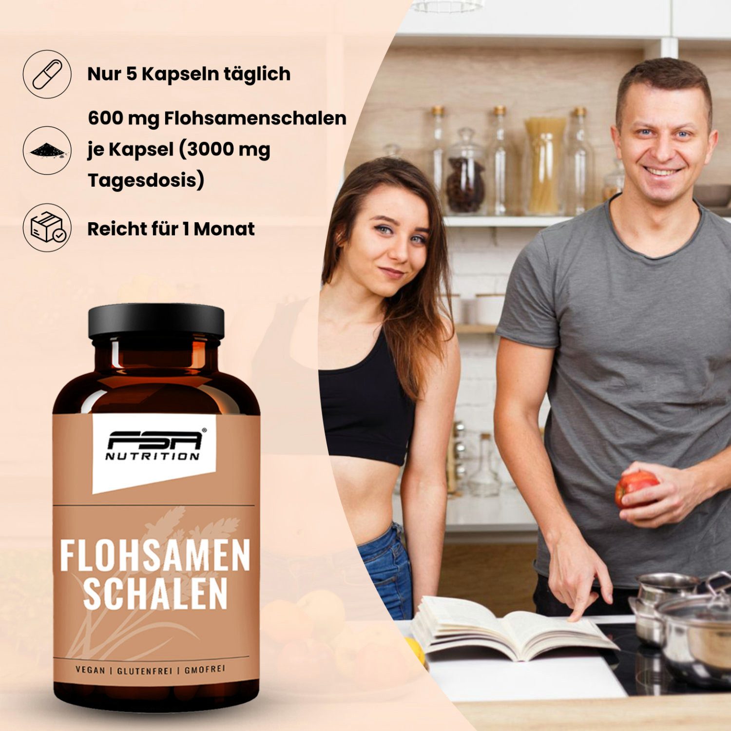 FSA NUTRITION Flohsamenschalen im Glas Kapseln, 150 St., 105 g