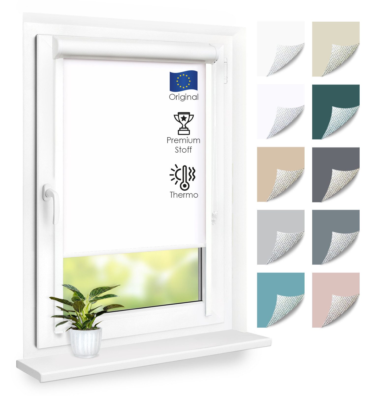 Rollo Premium Kassettenrollo mit Seitenschienen, DomDeco, blickdicht, ohne Bohren, durch Kleben oder Schrauben