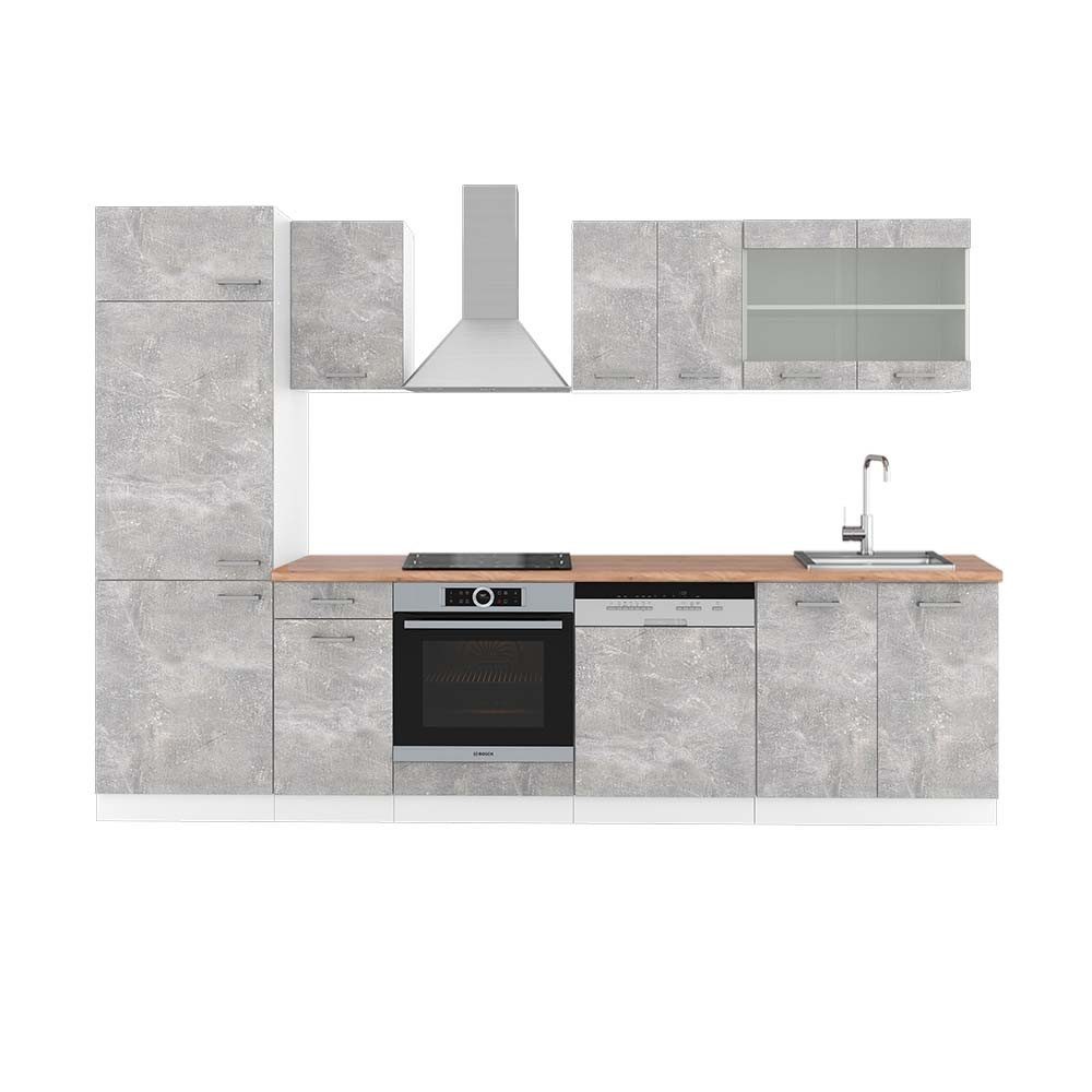 Vicco Küchenzeile R-Line, Beton/Weiß, 300 cm, günstig online kaufen