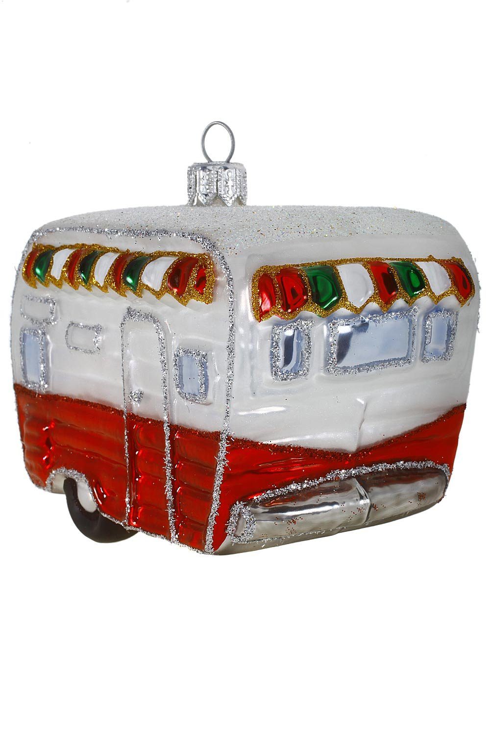 Hamburger Weihnachtskontor Christbaumschmuck Camper / Wohnwagen, Dekohänger - mundgeblasen - handdekoriert
