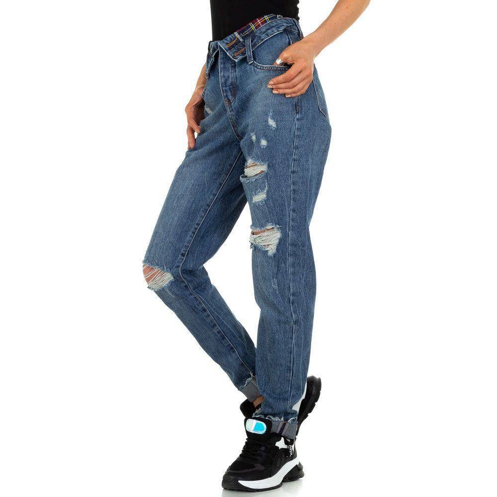 Relax-fit-Jeans Jeans Destroyed-Look Blau Fit Relaxed Damen in Freizeit Ital-Design
