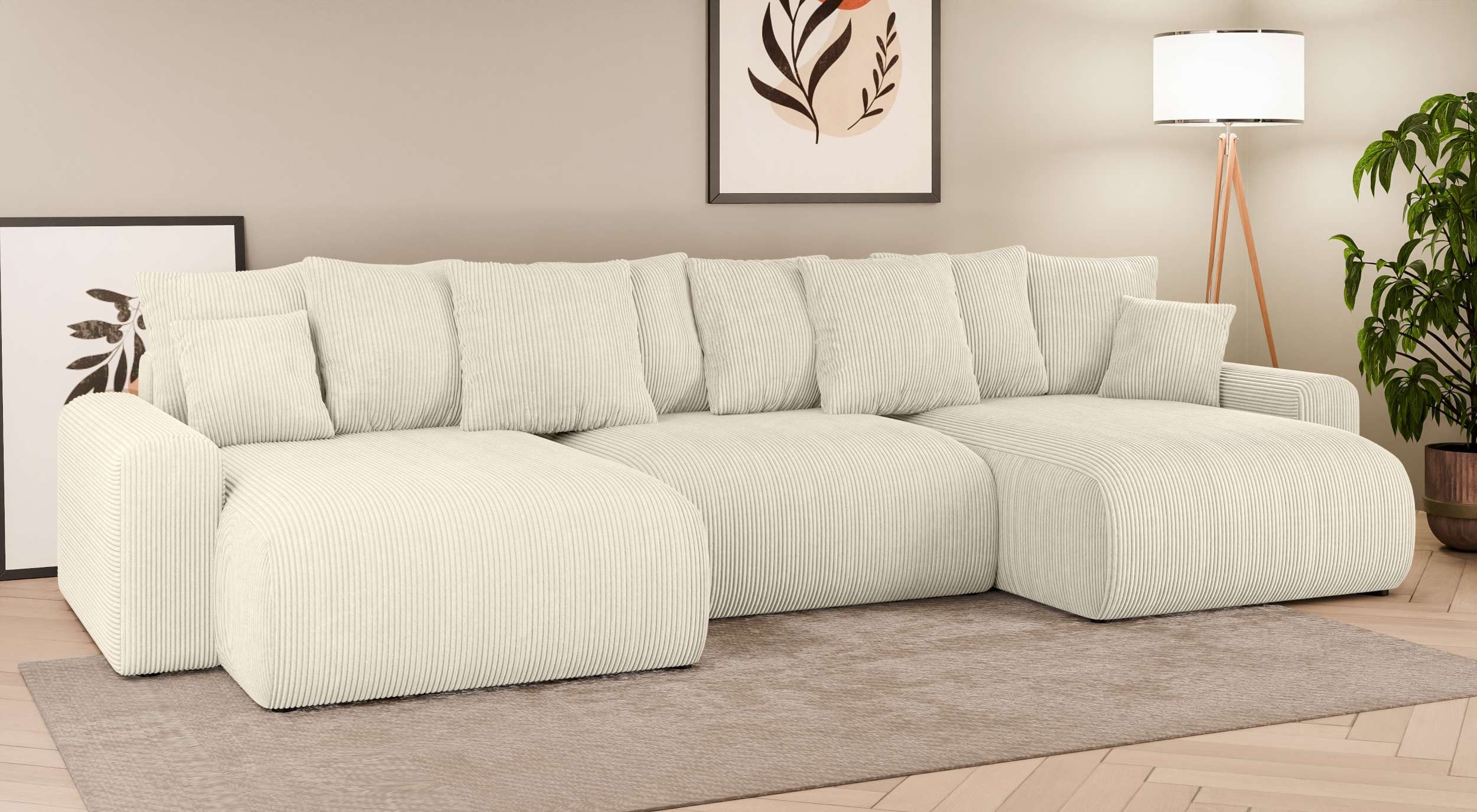 99rooms Wohnlandschaft Emilia, Sofa, Big-Sofa, Inkl. Kissenset, rundum mit Cordstoff LINCOLN bezogen, Schlaffunktion