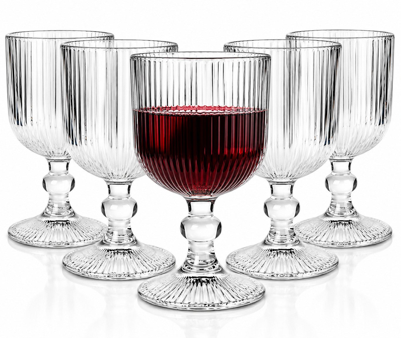 Sendez Rotweinglas 6 gerillte Weingläser aus Glas 370 ml Weinglas, Glas