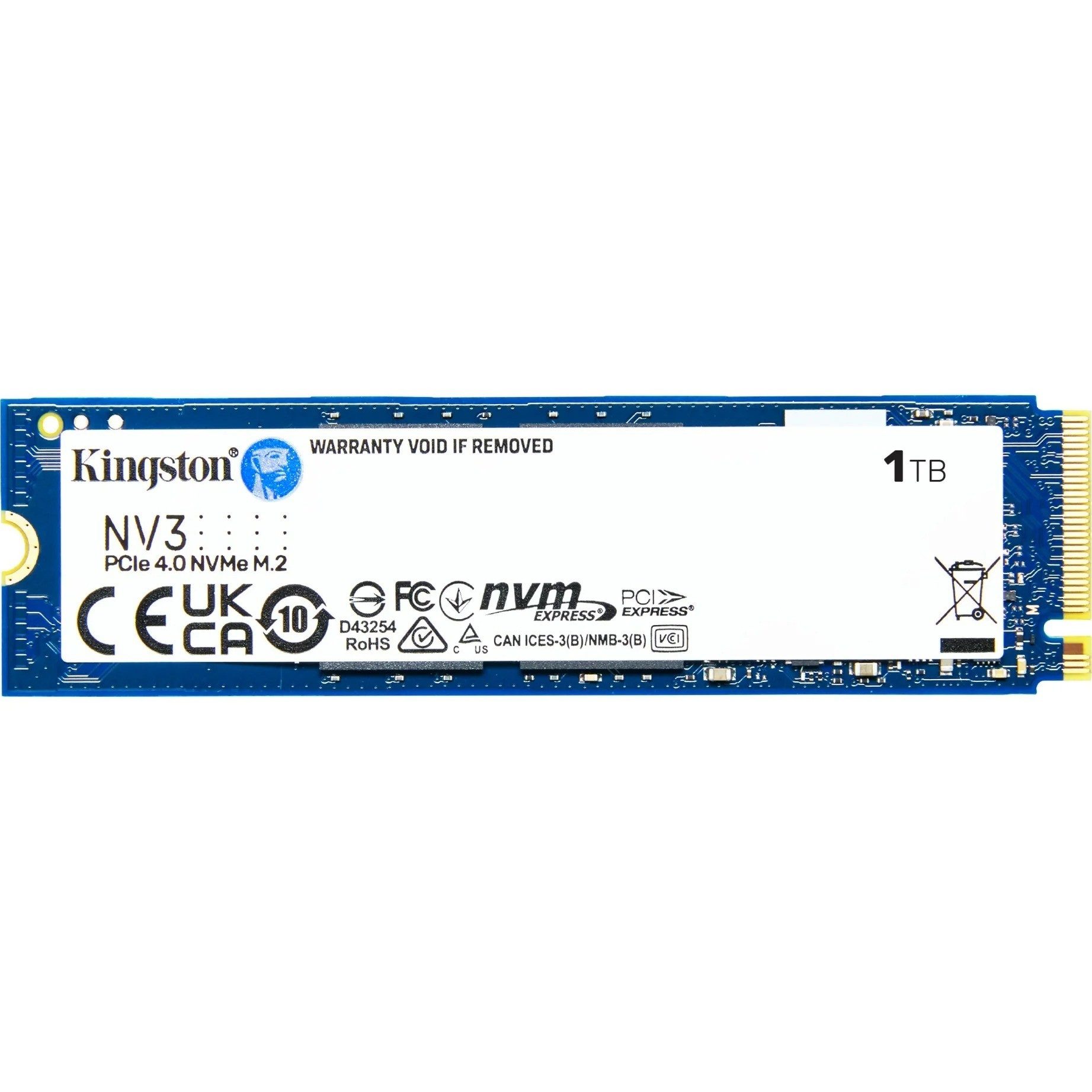 Kingston NV3 1TB NVMe SSD Gen4 M.2 2280 1000GB interne SSD (1 TB) M.2" 6000 MB/S Lesegeschwindigkeit, 4000 MB/S Schreibgeschwindigkeit, PCIe 4.0 NVMe, effiziente Gen4 Technik, M.2 2280