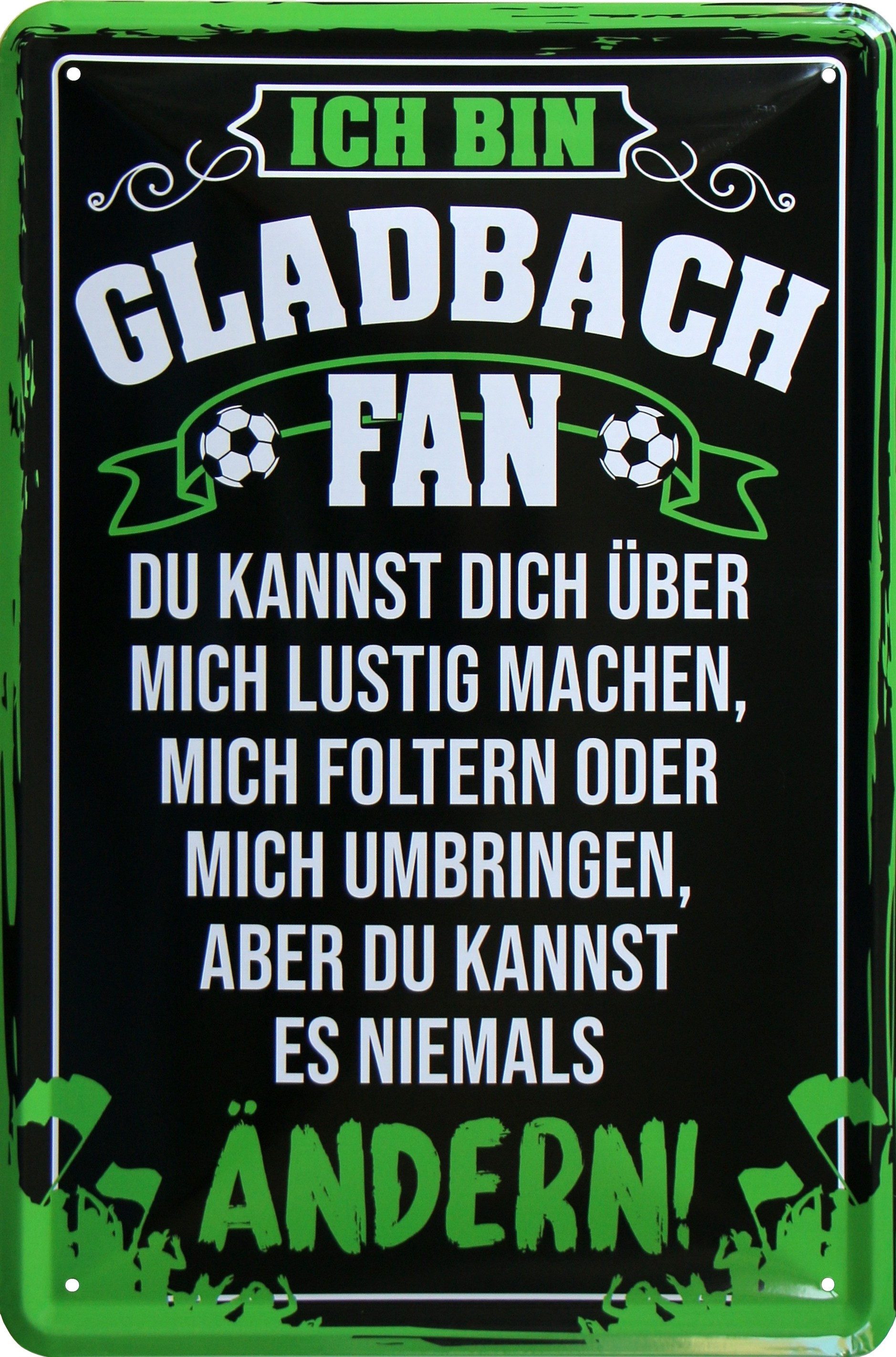 WOGEKA ART Metallbild Ich bin Gladbach Fan - 20 x 30 cm Retro Blechschild Fußball Sport