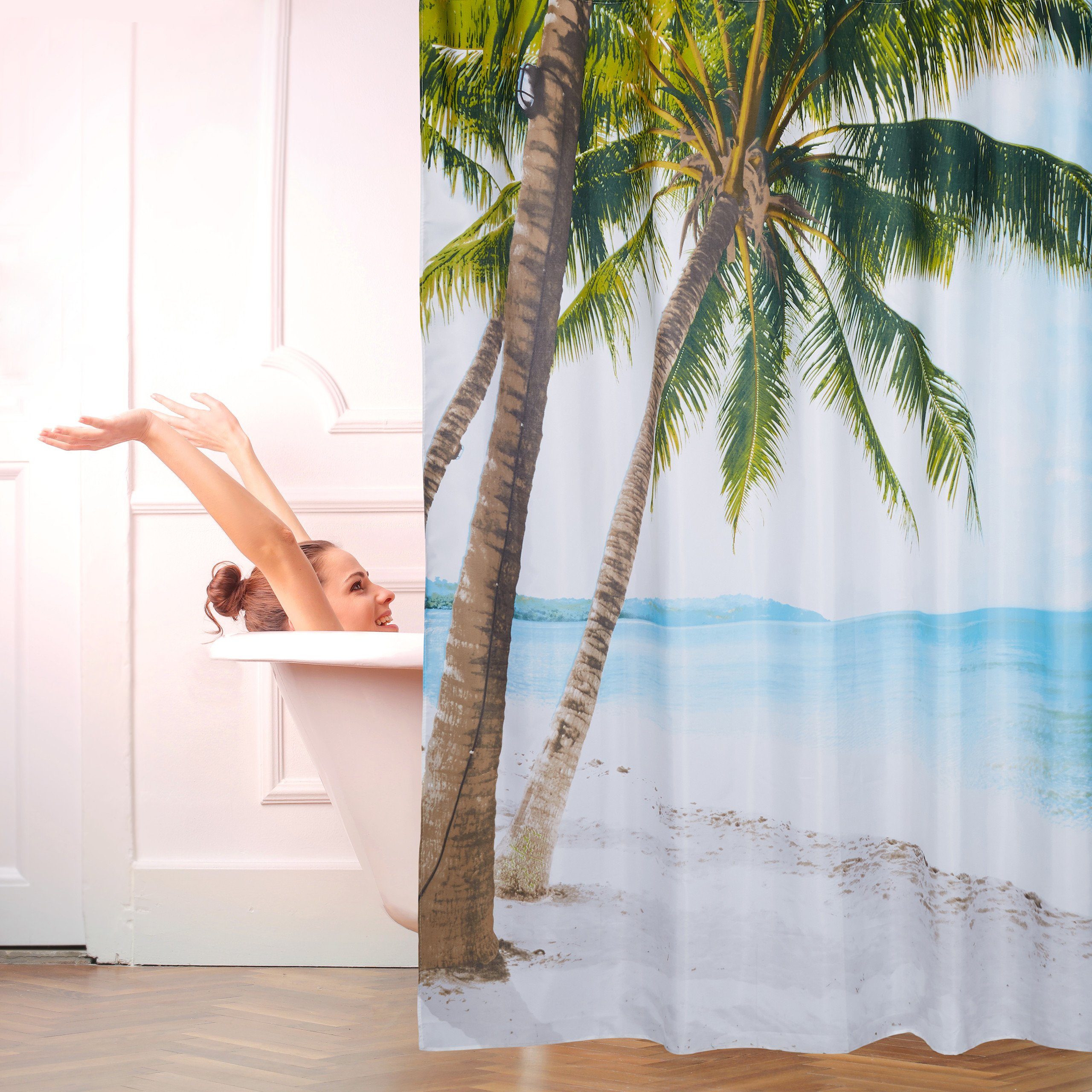 relaxdays Duschvorhang Strand 180 x 180 günstig online kaufen