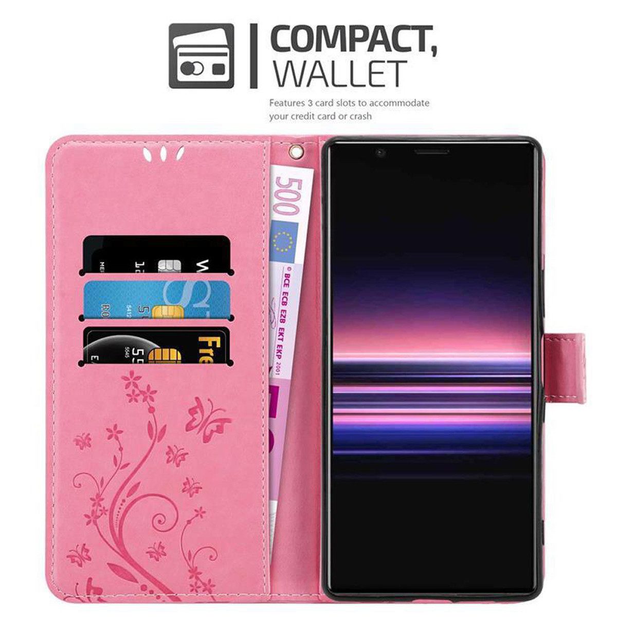 Cadorabo Handyhülle für Sony Xperia 5 Hülle Sony Xperia 5, Hülle Schutzhülle Blumen Flower mit Standfunktion Kartenfach Magnet