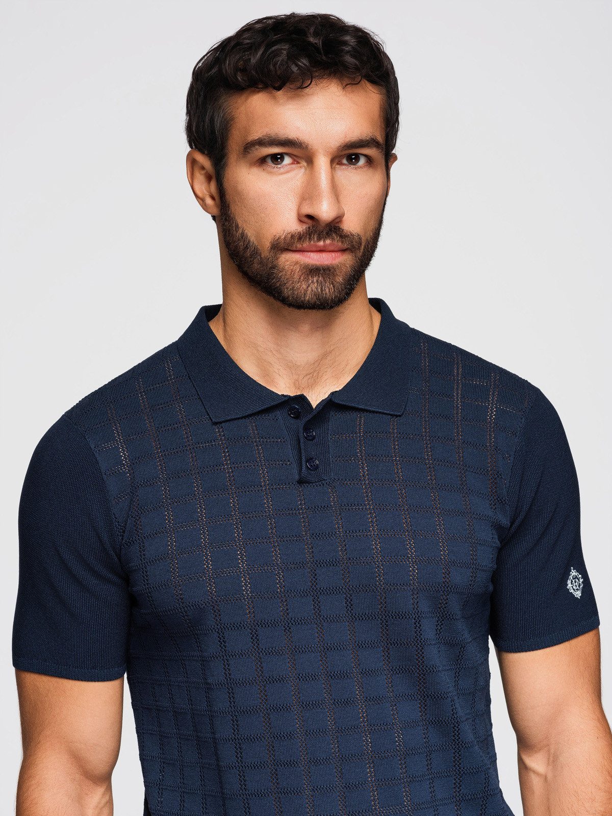 OMBRE Poloshirt Herren Polo-Shirt Ajourmuster Regular Fit Navy M (kein Set, 1-tlg) Ajourmuster am Körper