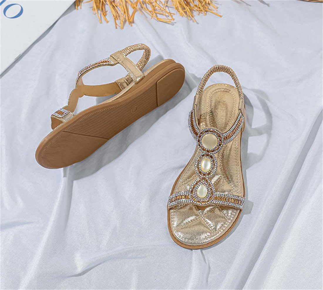 Gold sommer flache YOOdy~ damen Sandalen Mode sandalen Riemchensandale Riemchensandale Strand