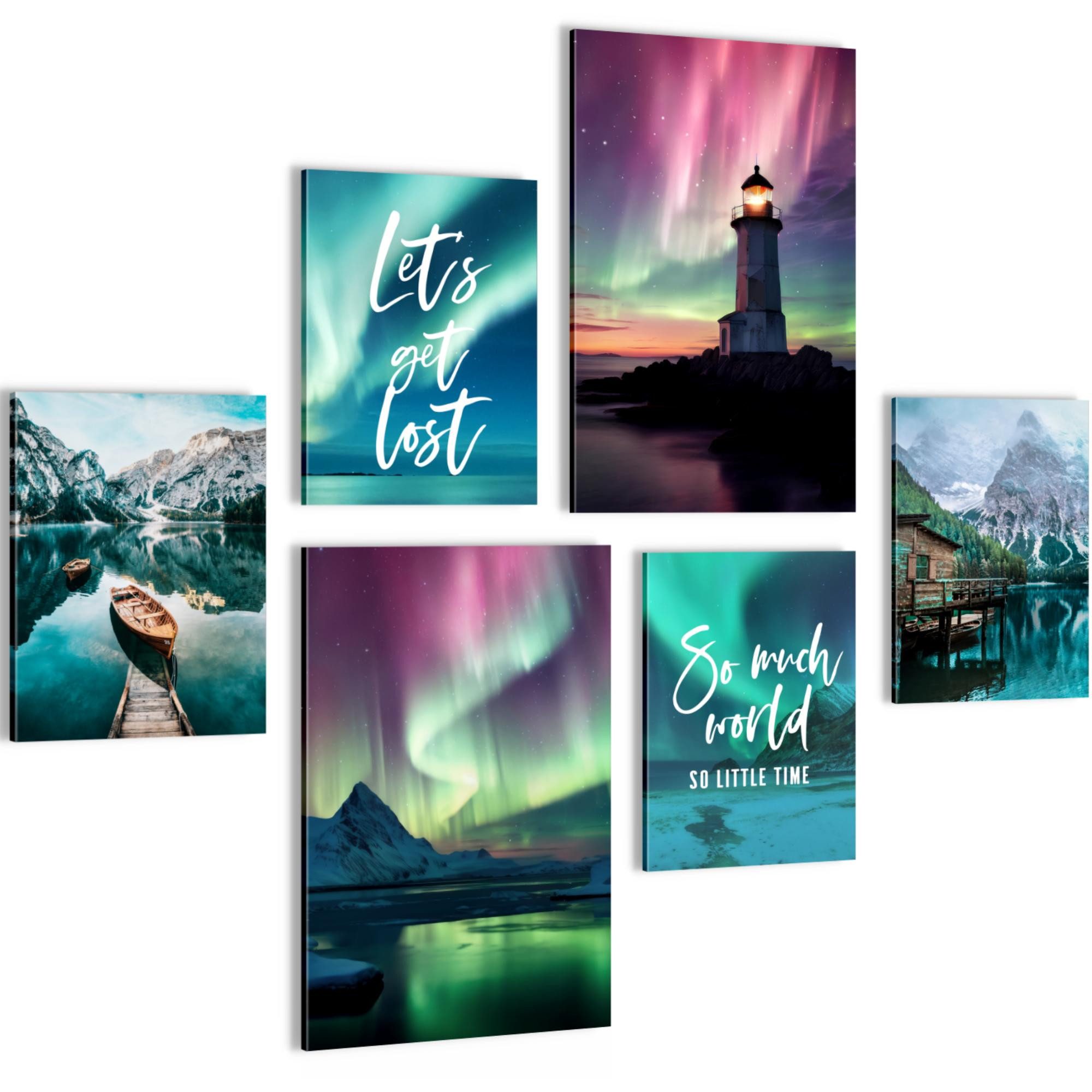 Novart Wandbild Nordlicht Aurora Nachthimmel AUFHÄNGFERTIG Blau Grün Flur 6 Mood, 136L x 124B cm