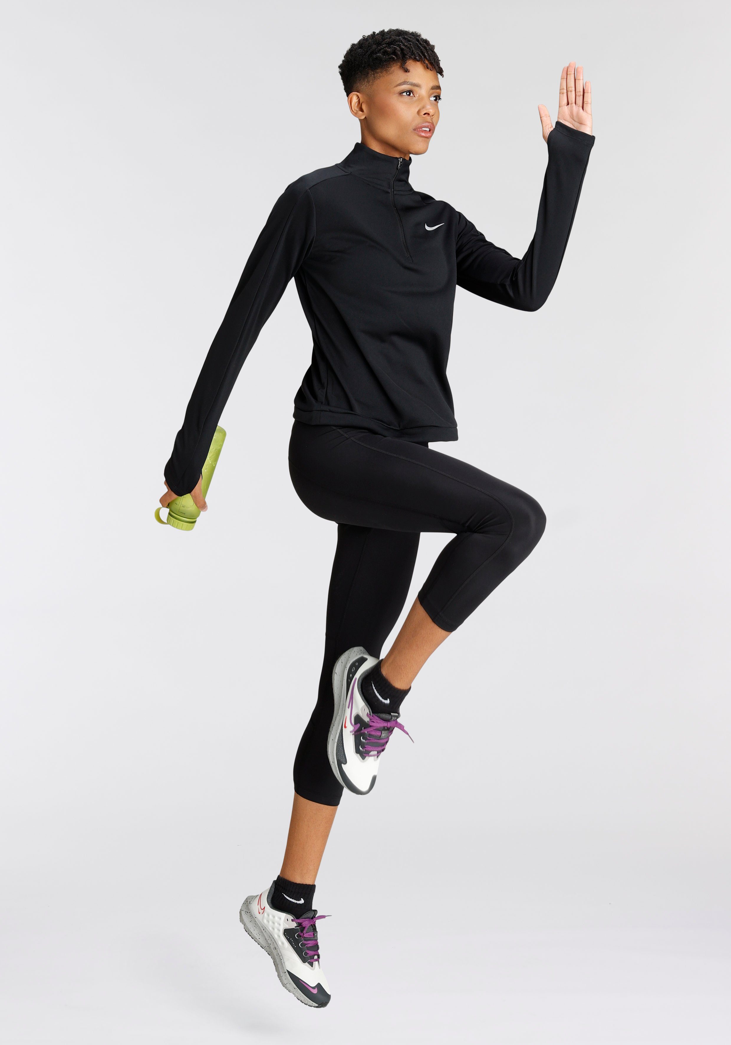 SILV DRI-FIT BLACK/REFLECTIVE 1/-ZIP PACER PULLOVER Nike Laufshirt WOMEN'S