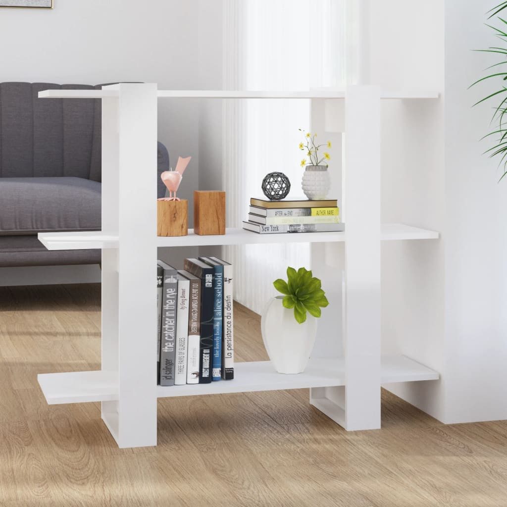 furnicato Bücherregal 100x30x87 cm Hochglanz-Weiß aus Holzwerkstoff, 1-tlg., Stabiler Raumteiler mit viel Stauraum für Flure und Wohnbereiche